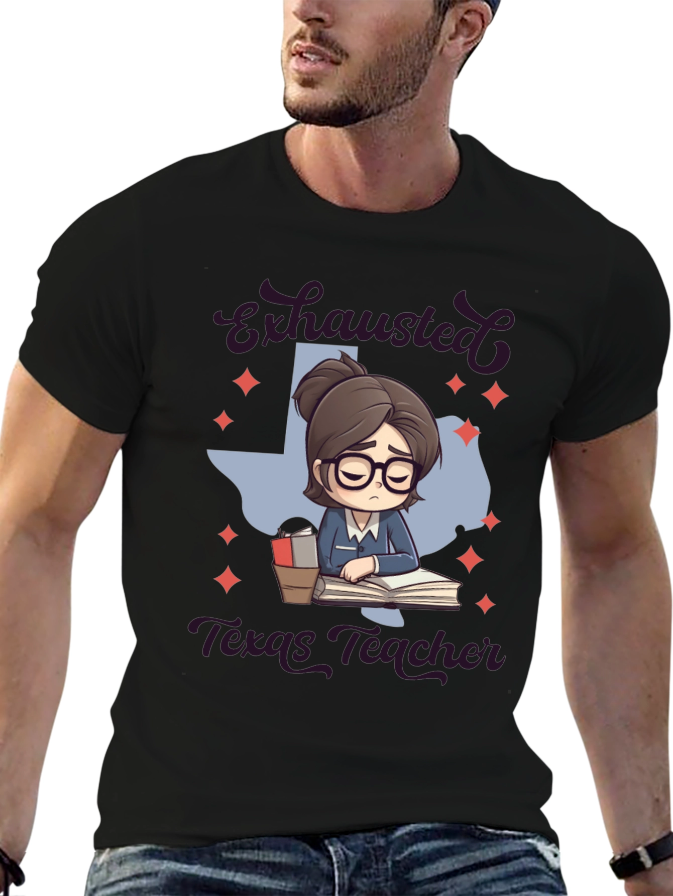Exhausted Texas Teacher Graphic T-Shirt