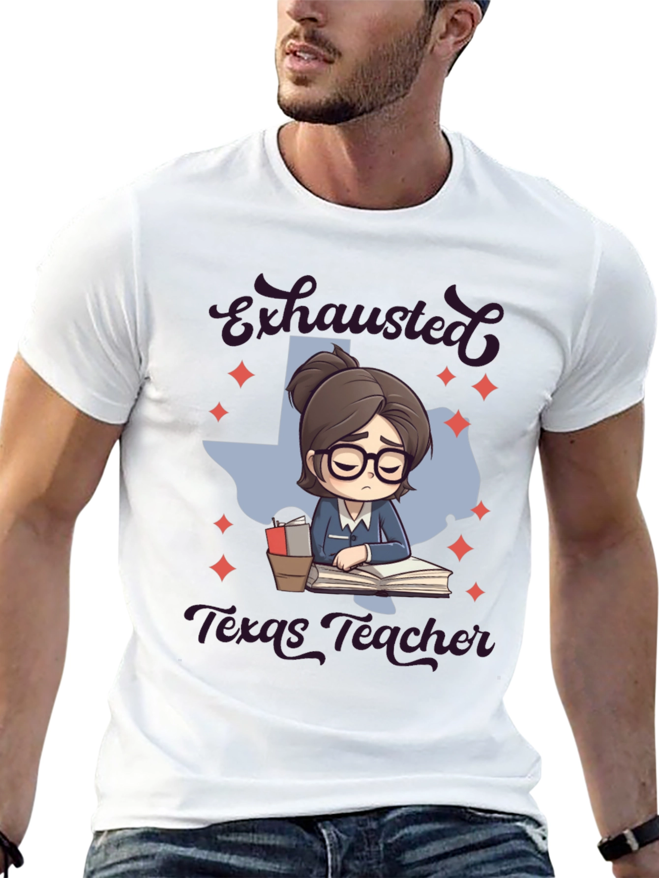 Exhausted Texas Teacher Graphic T-Shirt