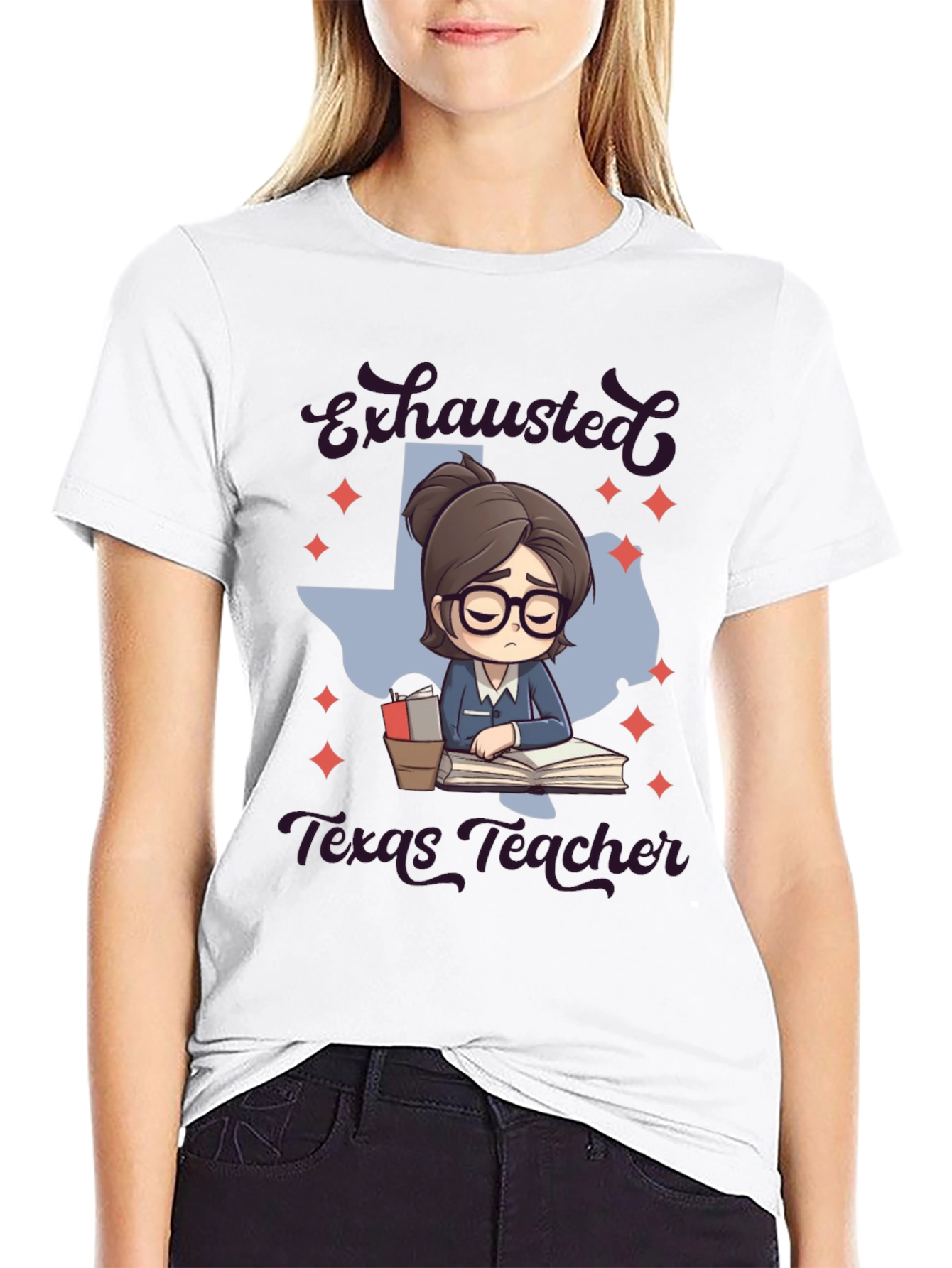 Exhausted Texas Teacher Graphic T-Shirt