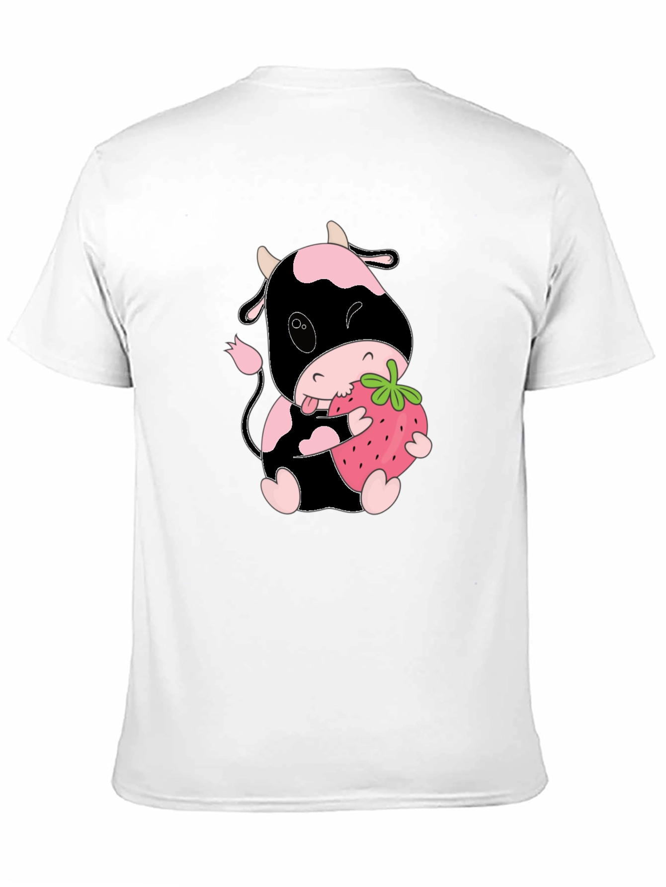 Cute Cow Eating Strawberry Black T-Shirt