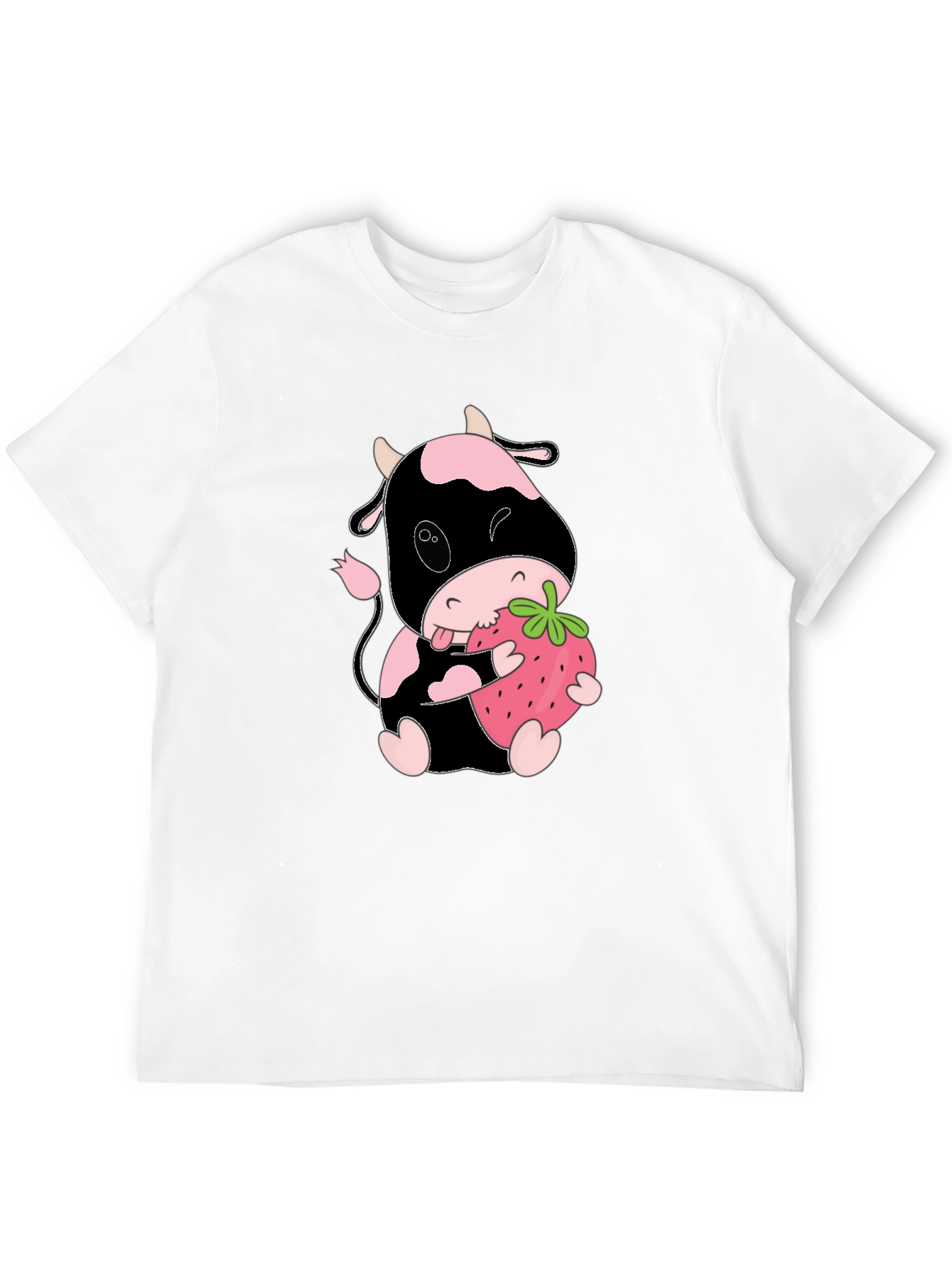 Cute Cow Eating Strawberry Black T-Shirt