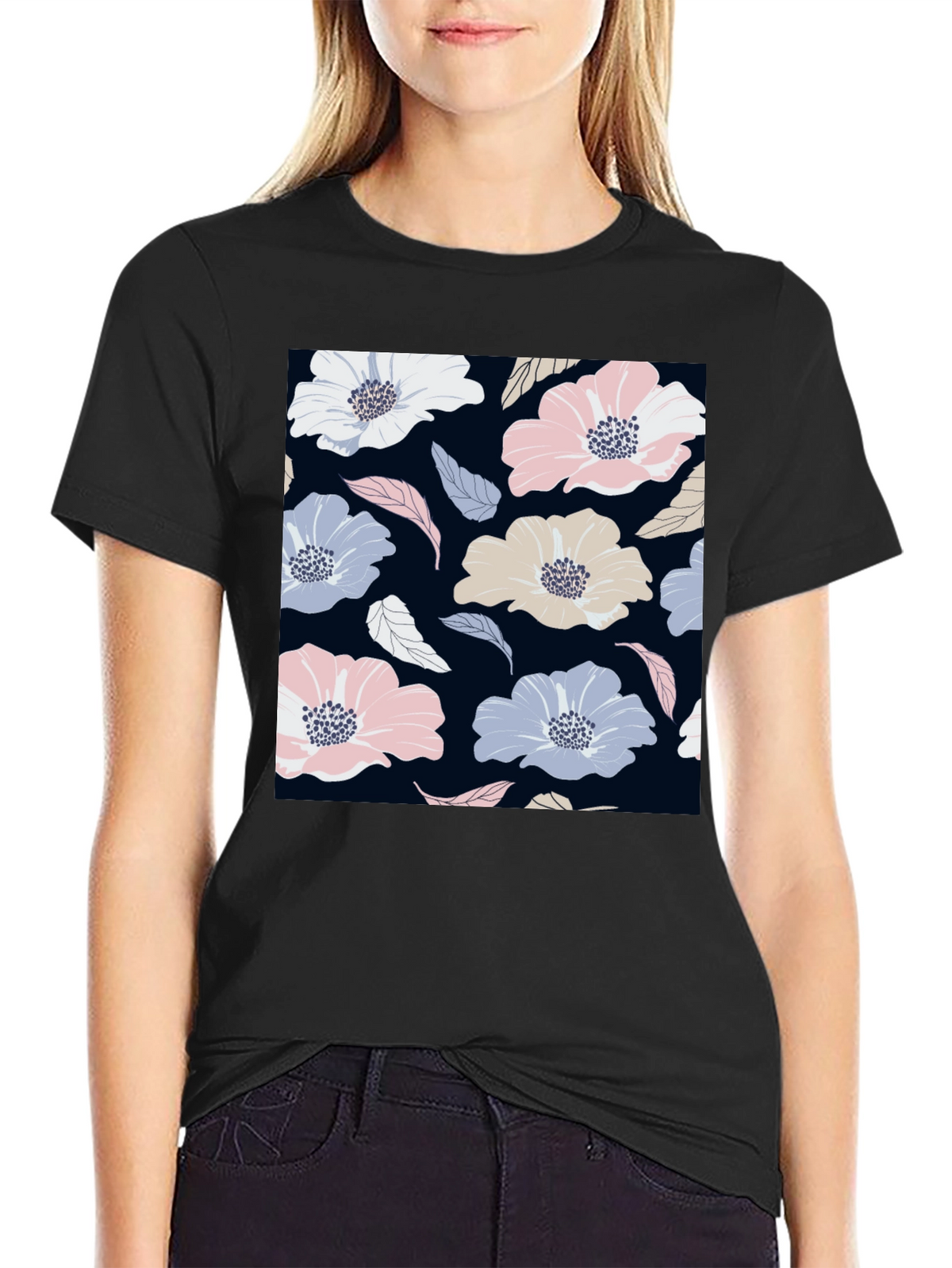 Floral Print Black T-Shirt