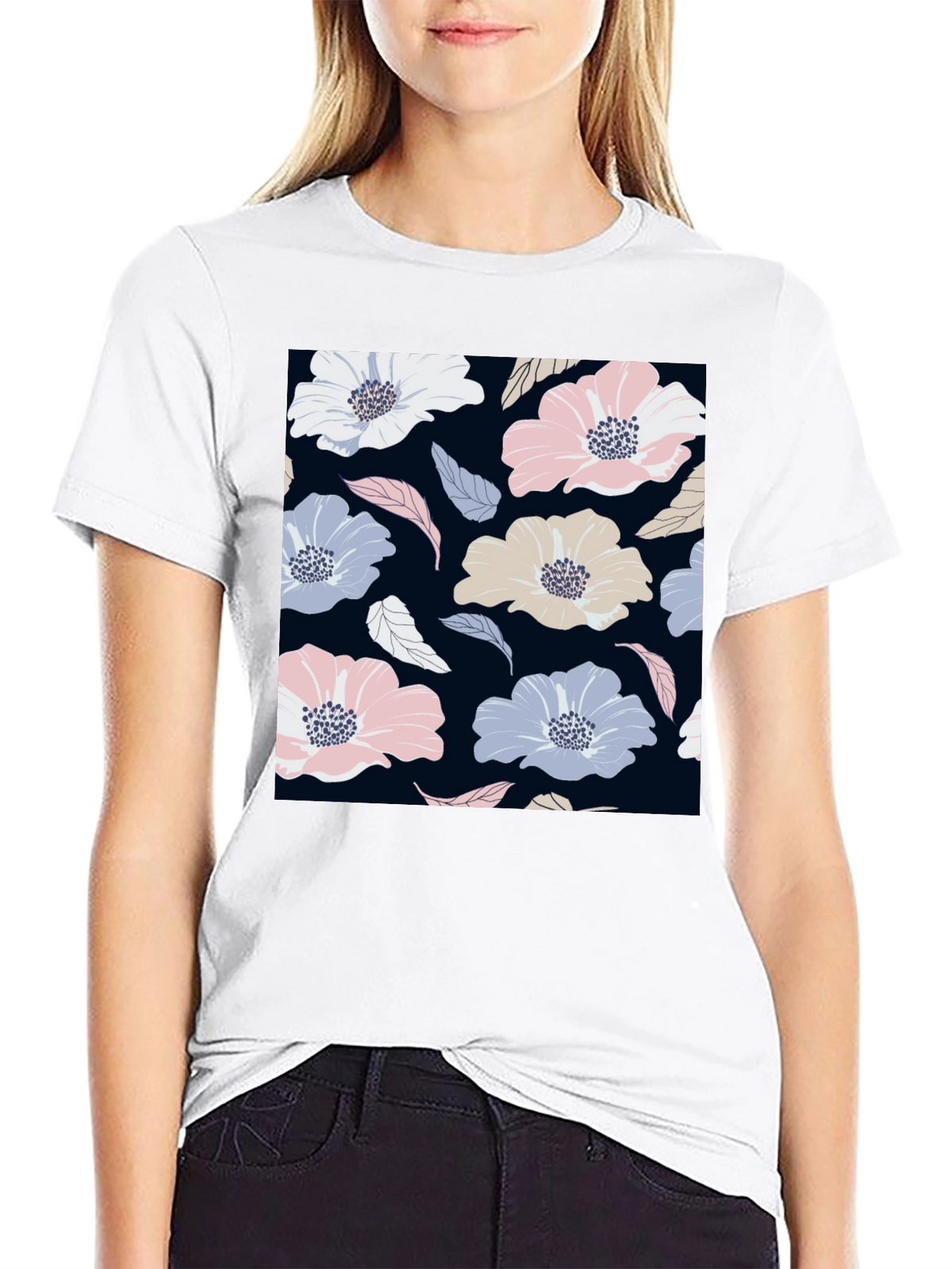 Floral Print Black T-Shirt