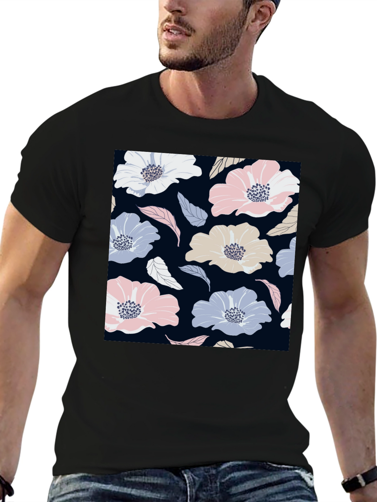 Floral Print Black T-Shirt