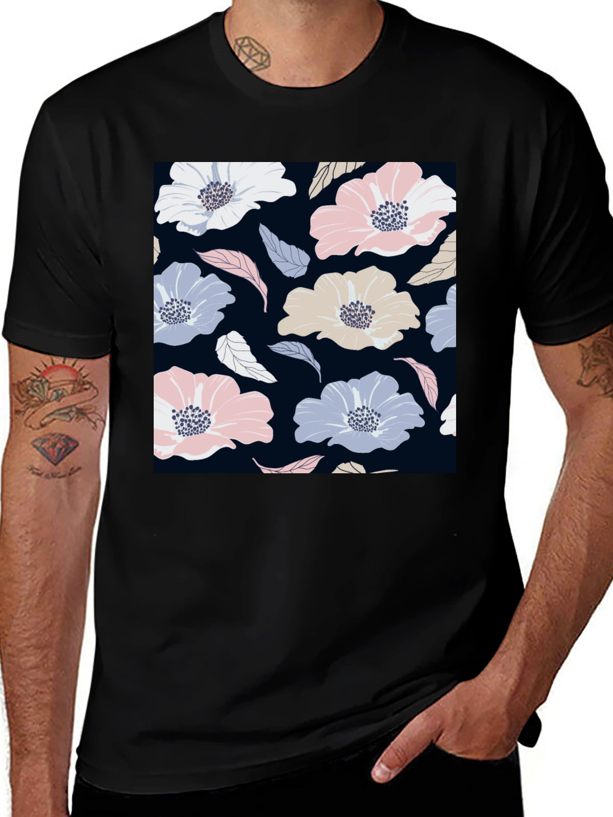 Floral Print Black T-Shirt