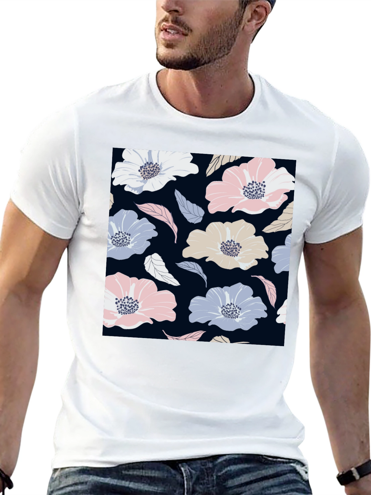 Floral Print Black T-Shirt