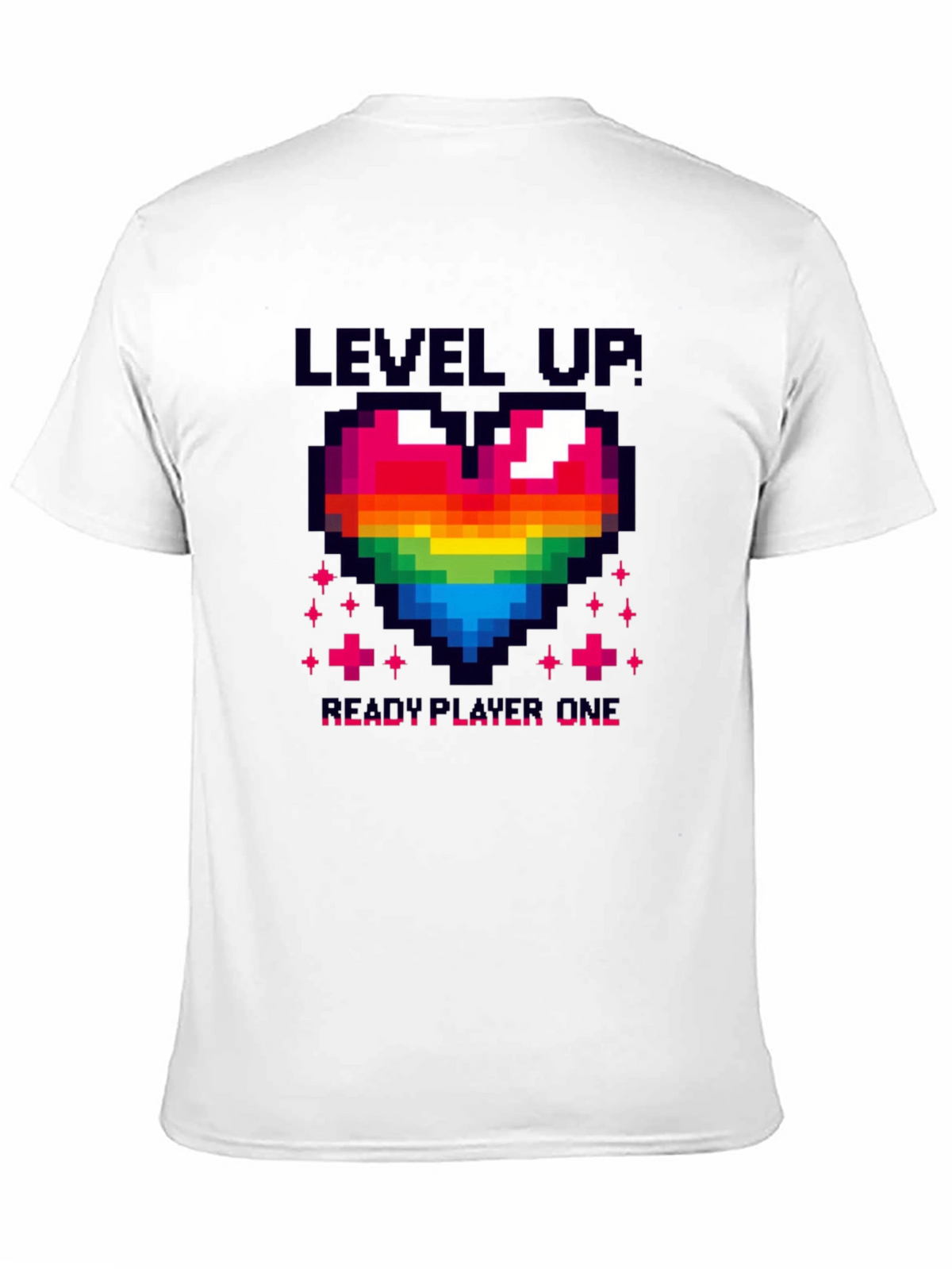 Level Up! Pixel Art Rainbow Heart Gamer T-Shirt