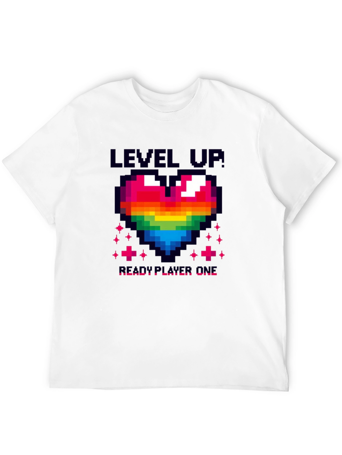 Level Up! Pixel Art Rainbow Heart Gamer T-Shirt