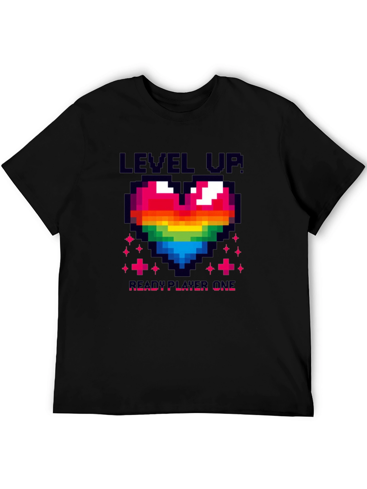 Level Up! Pixel Art Rainbow Heart Gamer T-Shirt