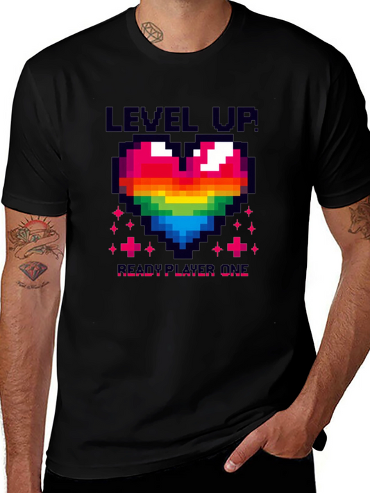 Level Up! Pixel Art Rainbow Heart Gamer T-Shirt