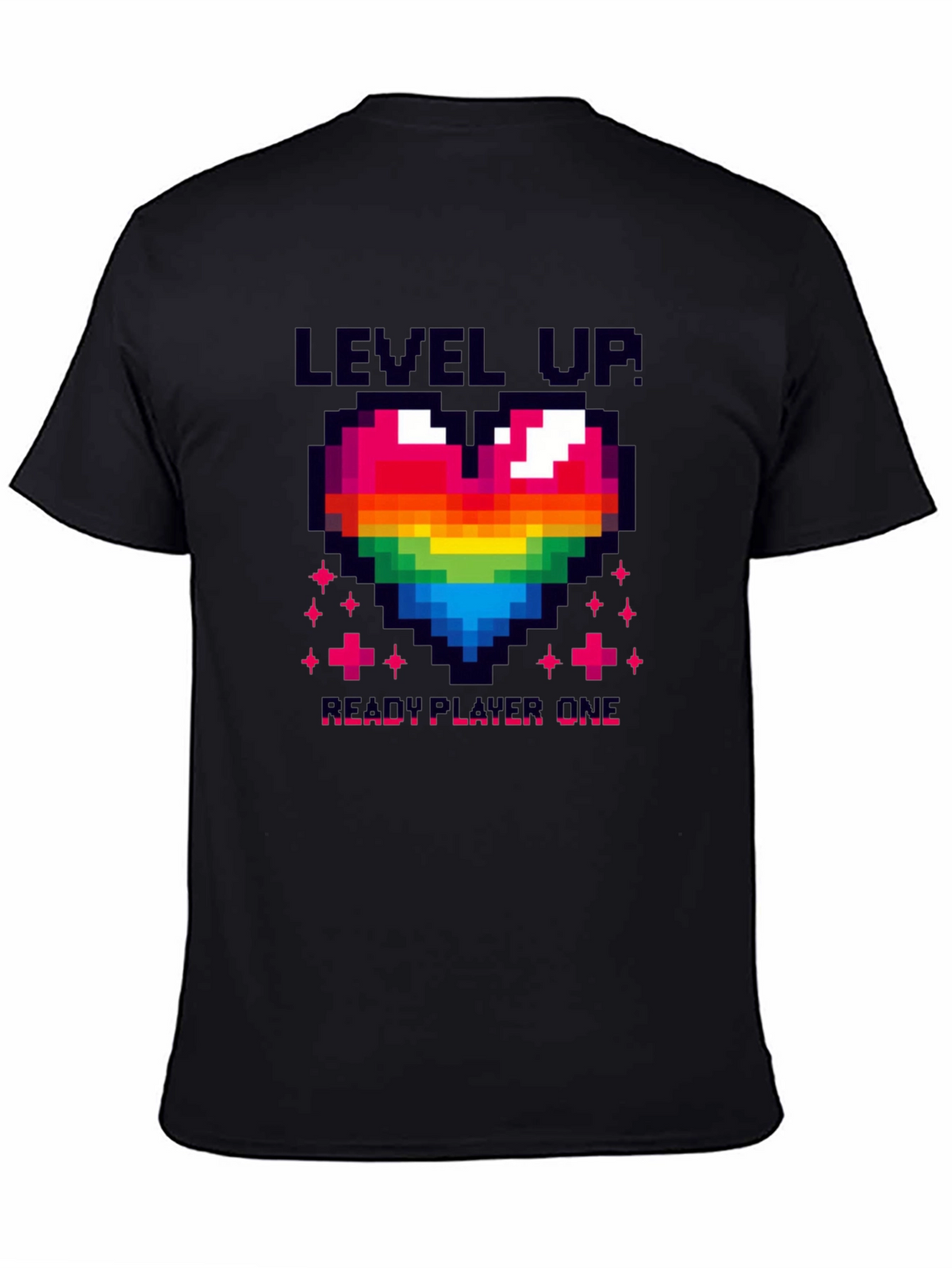 Level Up! Pixel Art Rainbow Heart Gamer T-Shirt