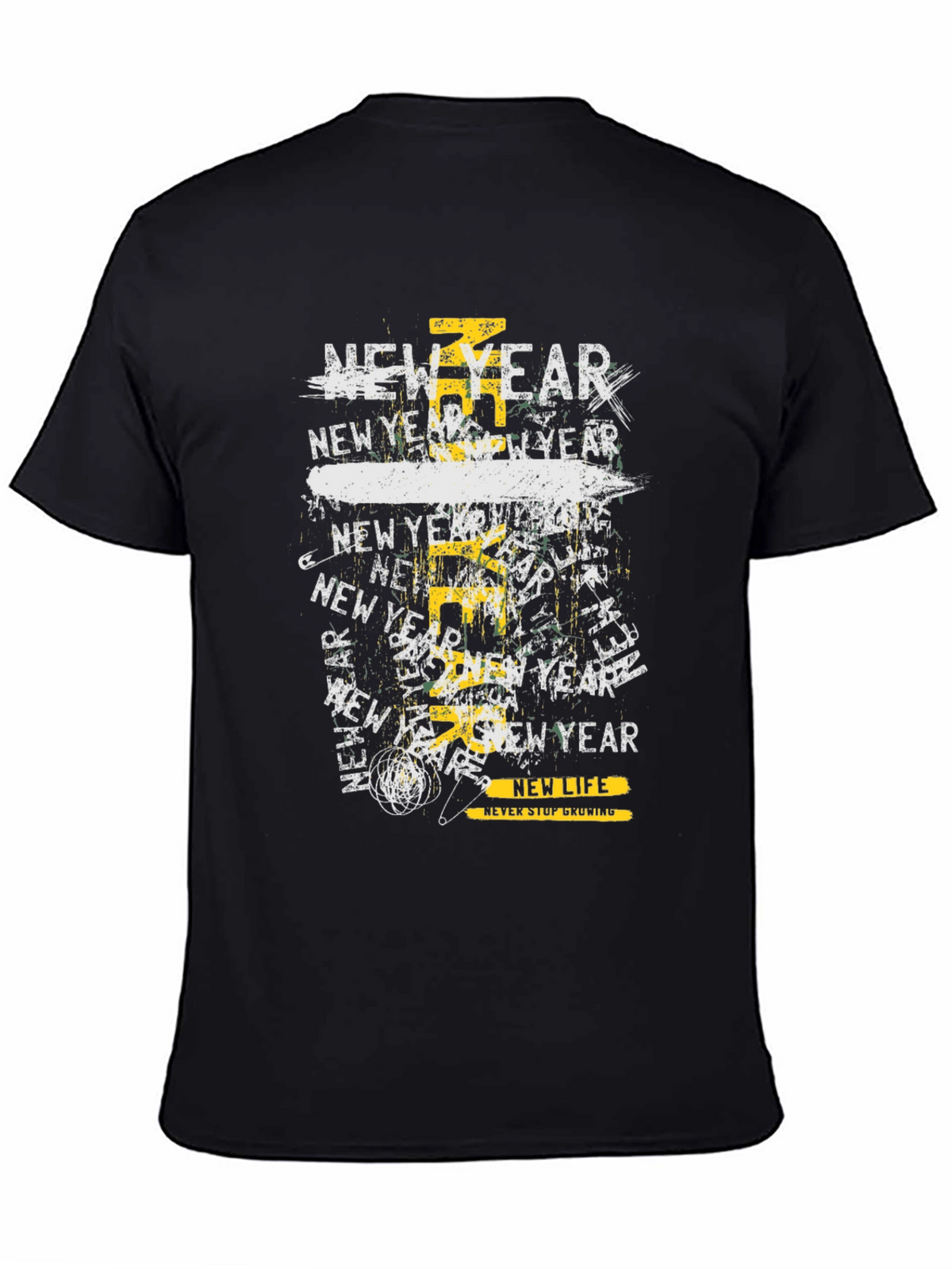 New Year Graphic Print Black T-Shirt