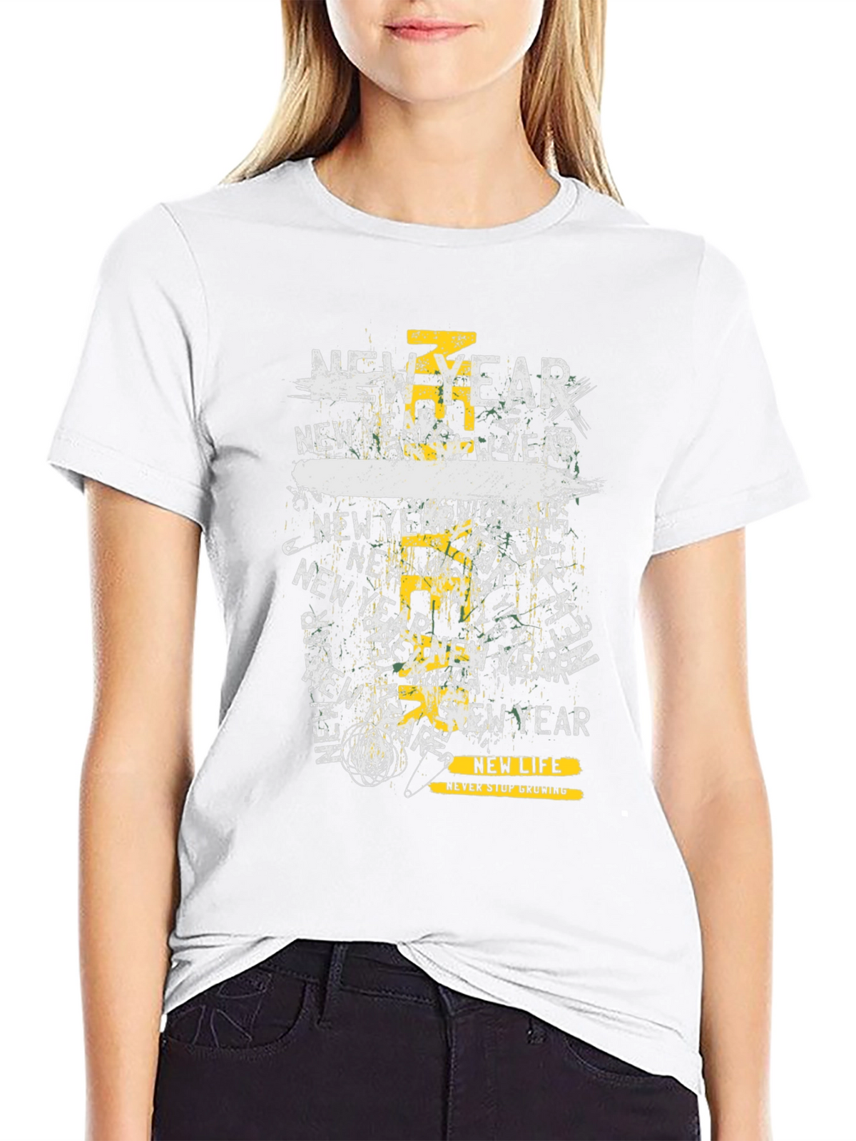 New Year Graphic Print Black T-Shirt