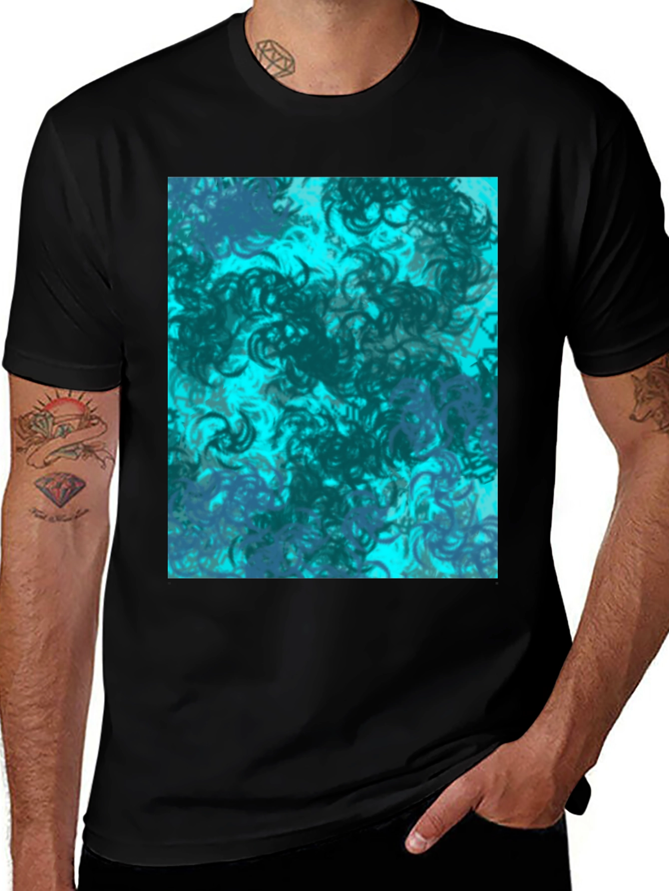Abstract Swirl Graphic Print Black T-Shirt