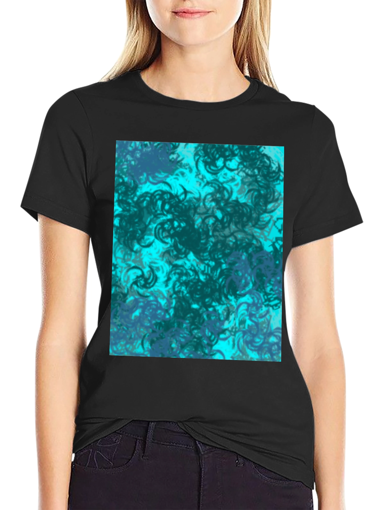 Abstract Swirl Graphic Print Black T-Shirt