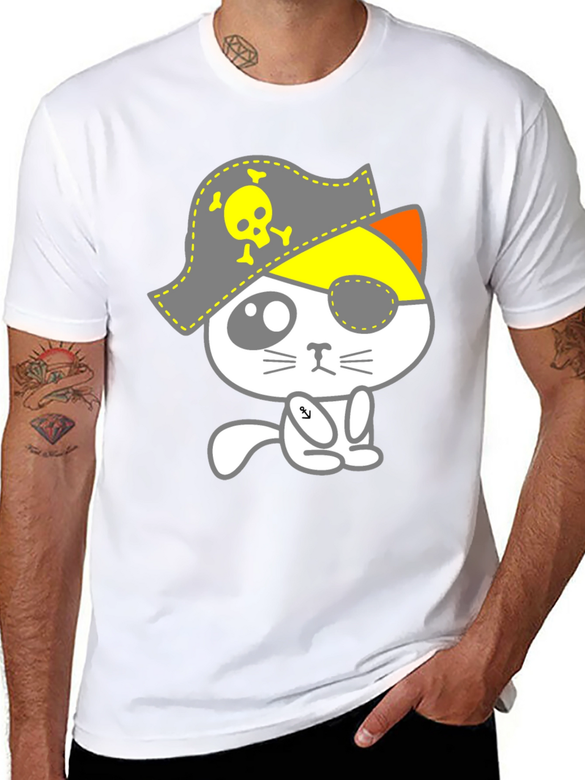 Pirate Cat Graphic T-Shirt - Mens Black Tee