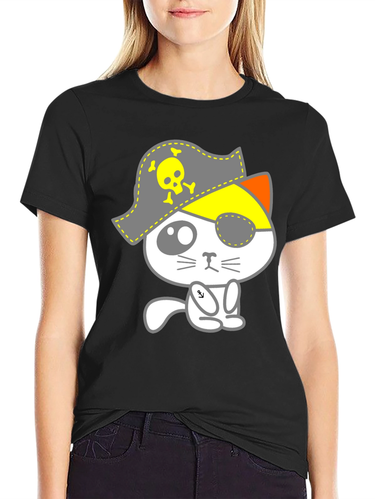 Pirate Cat Graphic T-Shirt - Mens Black Tee