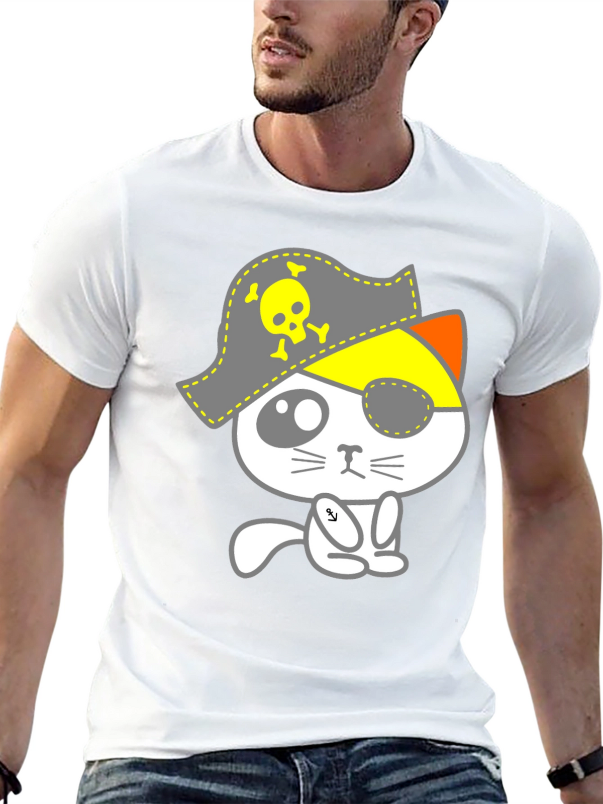 Pirate Cat Graphic T-Shirt - Mens Black Tee