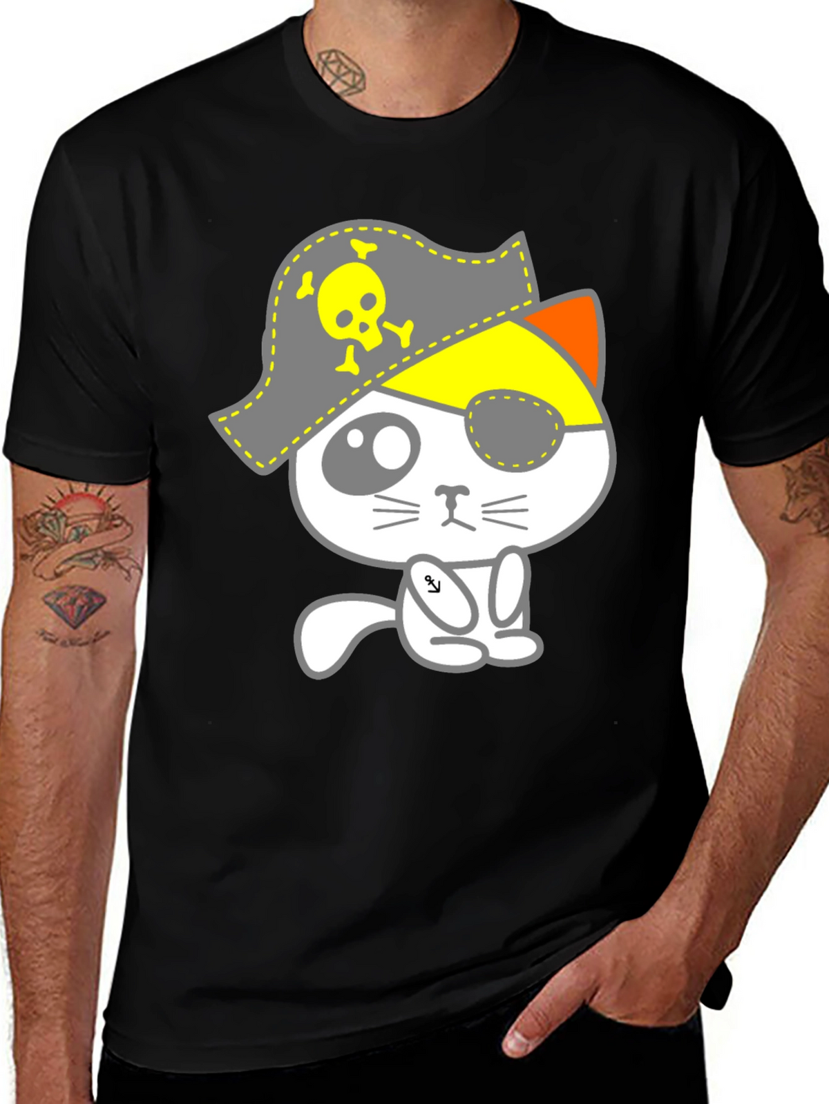 Pirate Cat Graphic T-Shirt - Mens Black Tee
