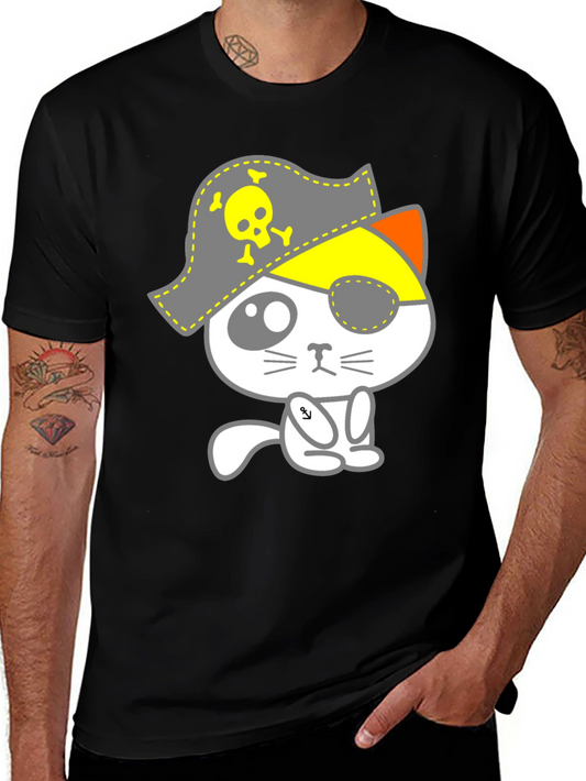 Pirate Cat Graphic T-Shirt - Mens Black Tee