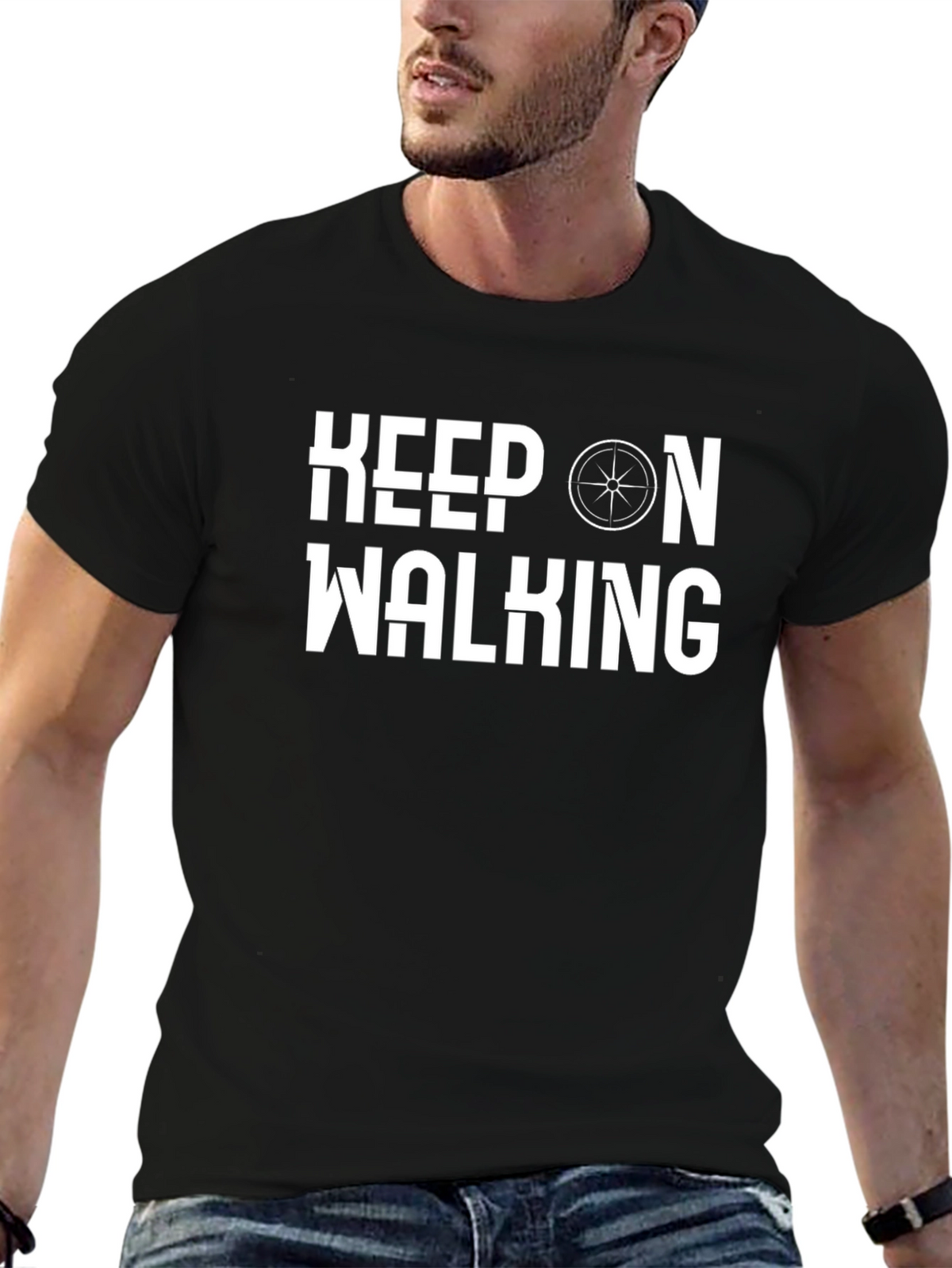 Keep On Walking Graphic Tee - Black Cotton T-Shirt