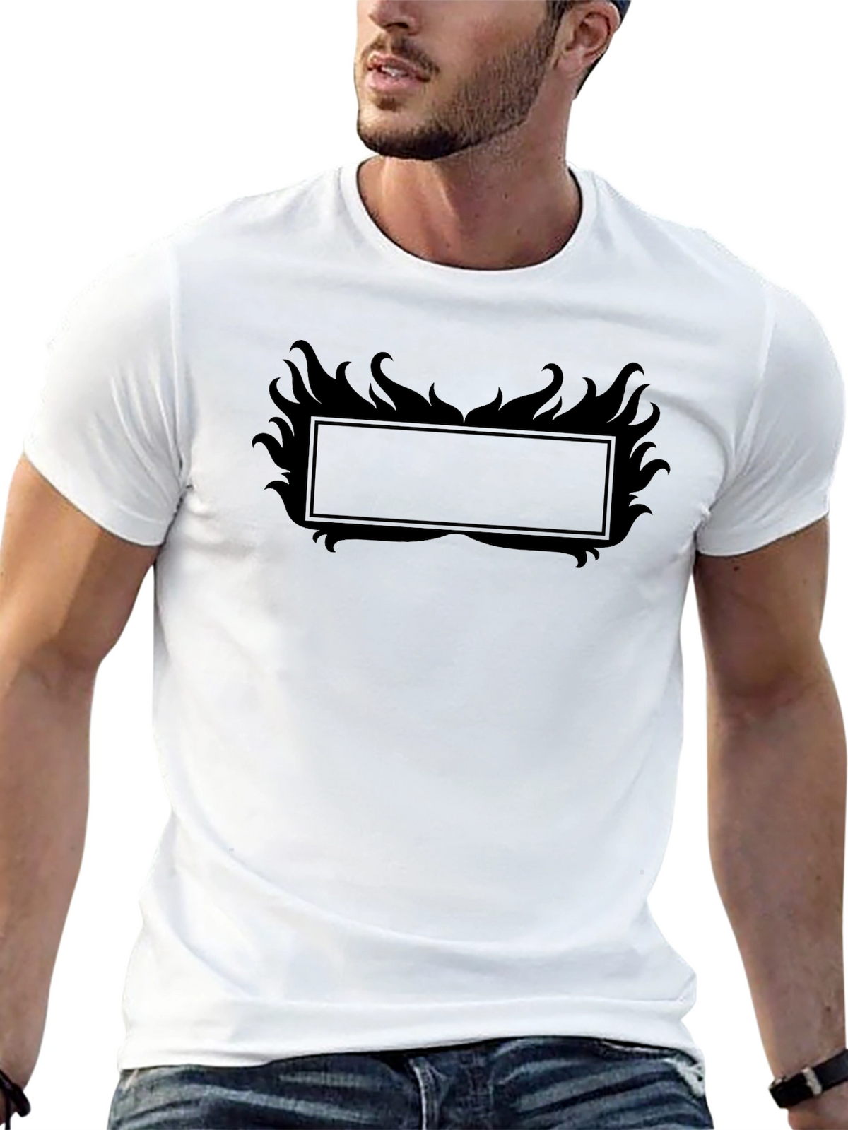 Black Graphic Tee with Flame Frame