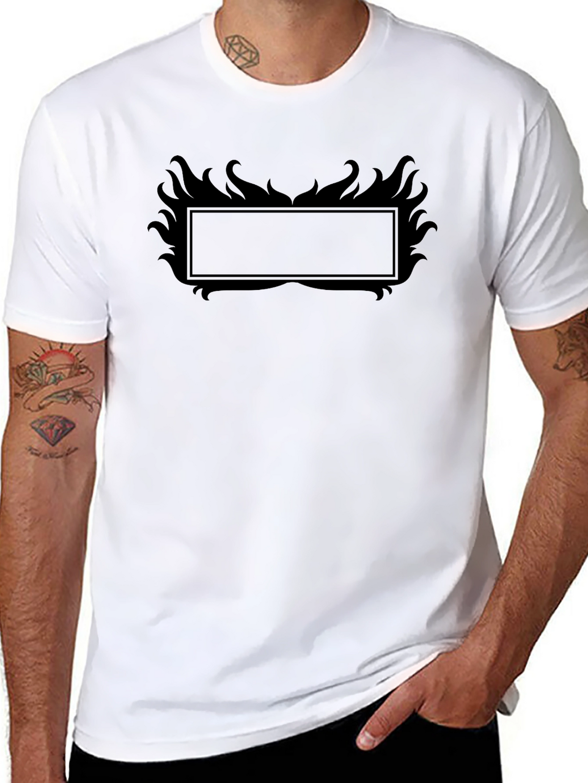Black Graphic Tee with Flame Frame
