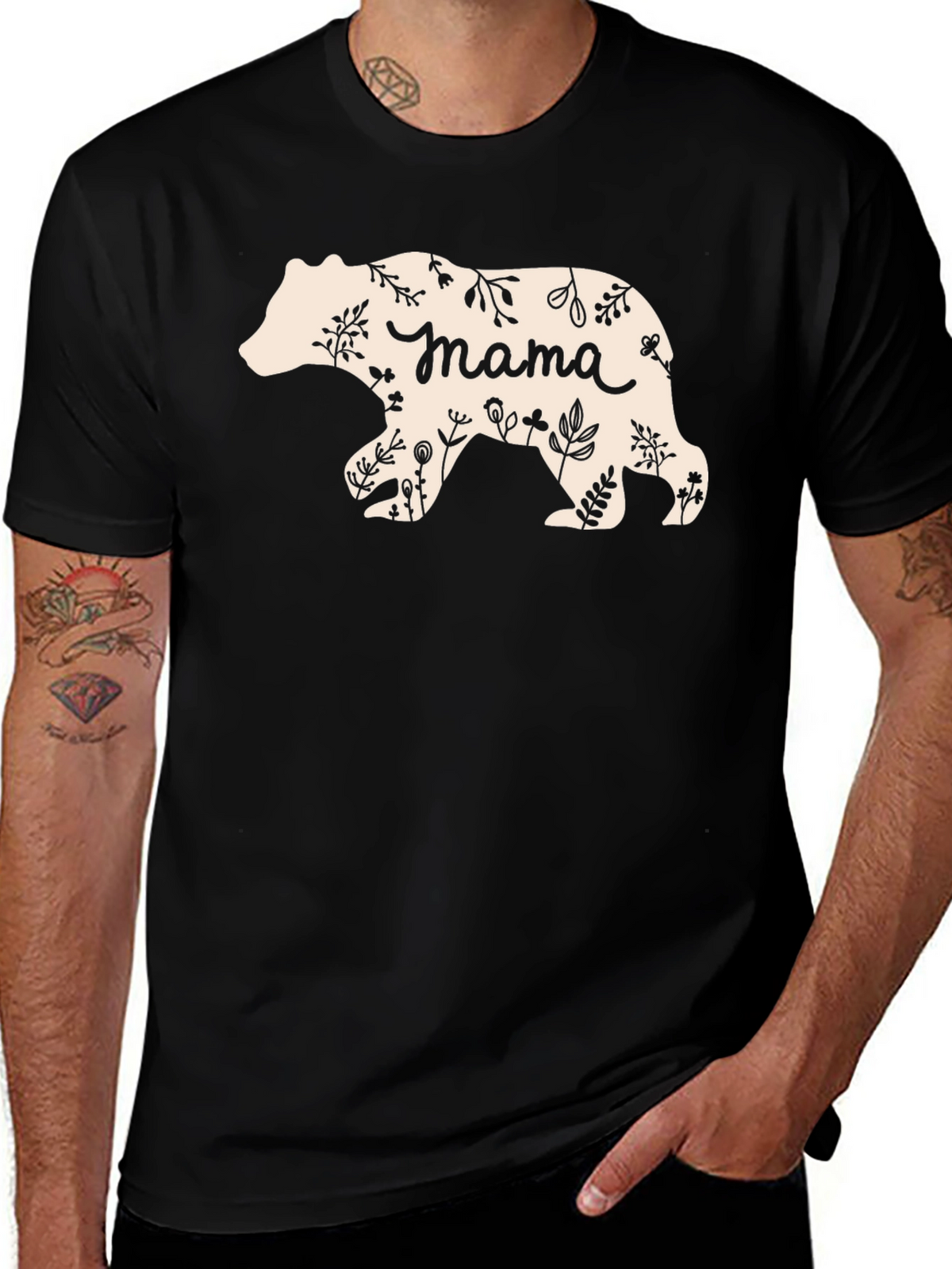 Mama Bear Floral Graphic T-Shirt - Black