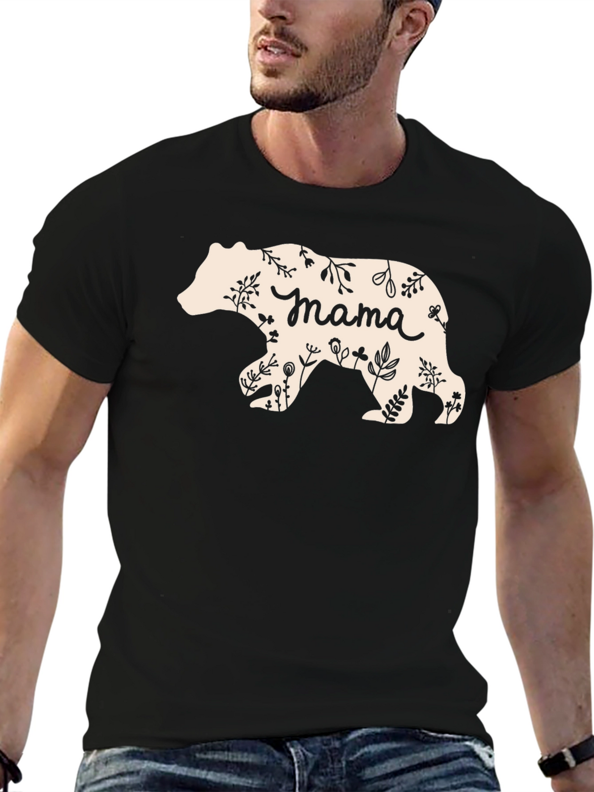 Mama Bear Floral Graphic T-Shirt - Black