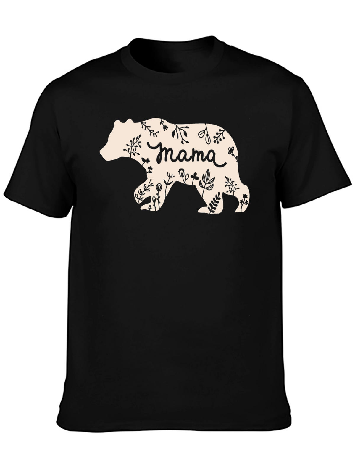 Mama Bear Floral Graphic T-Shirt - Black