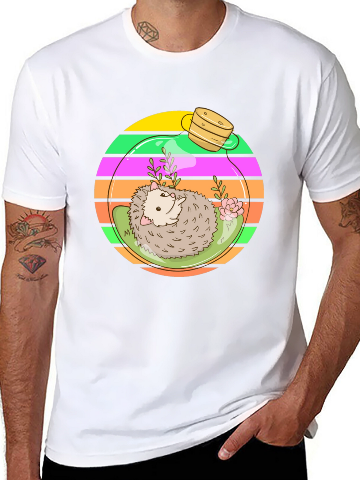 Hedgehog Terrarium Graphic Tee - Novelty T-Shirt