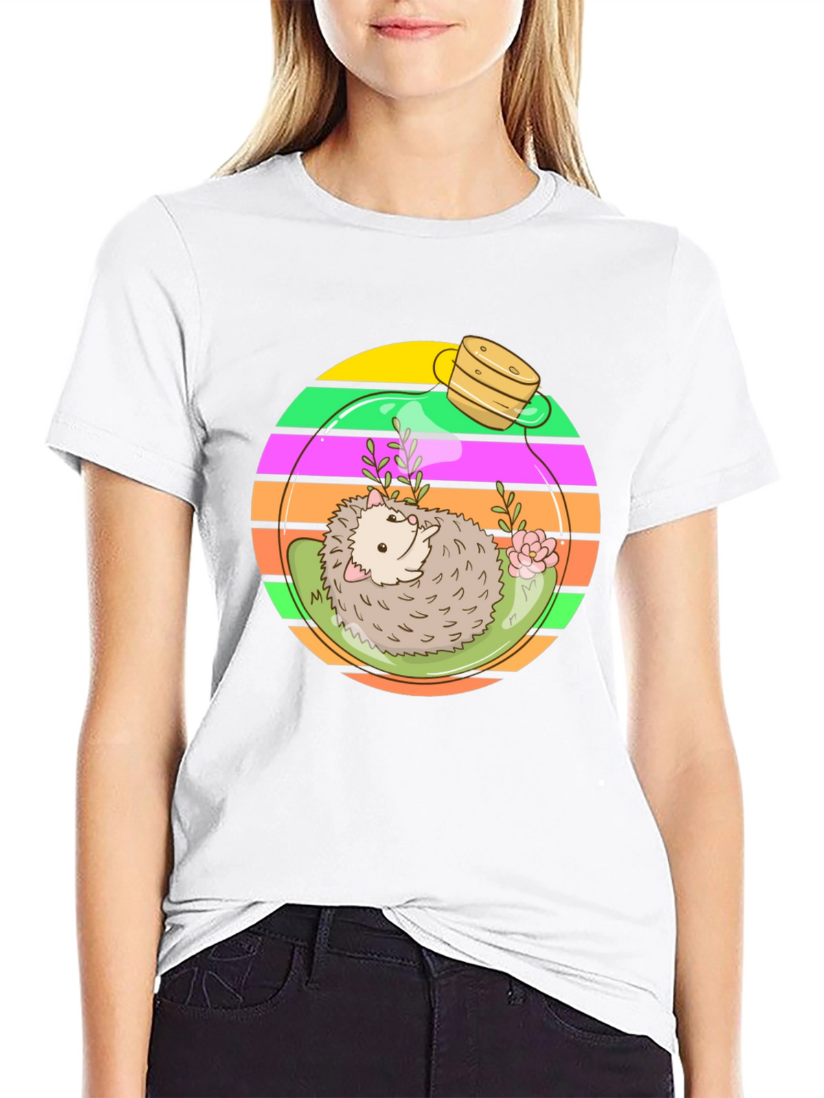 Hedgehog Terrarium Graphic Tee - Novelty T-Shirt