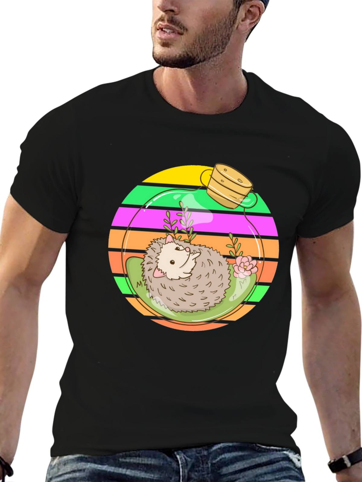 Hedgehog Terrarium Graphic Tee - Novelty T-Shirt