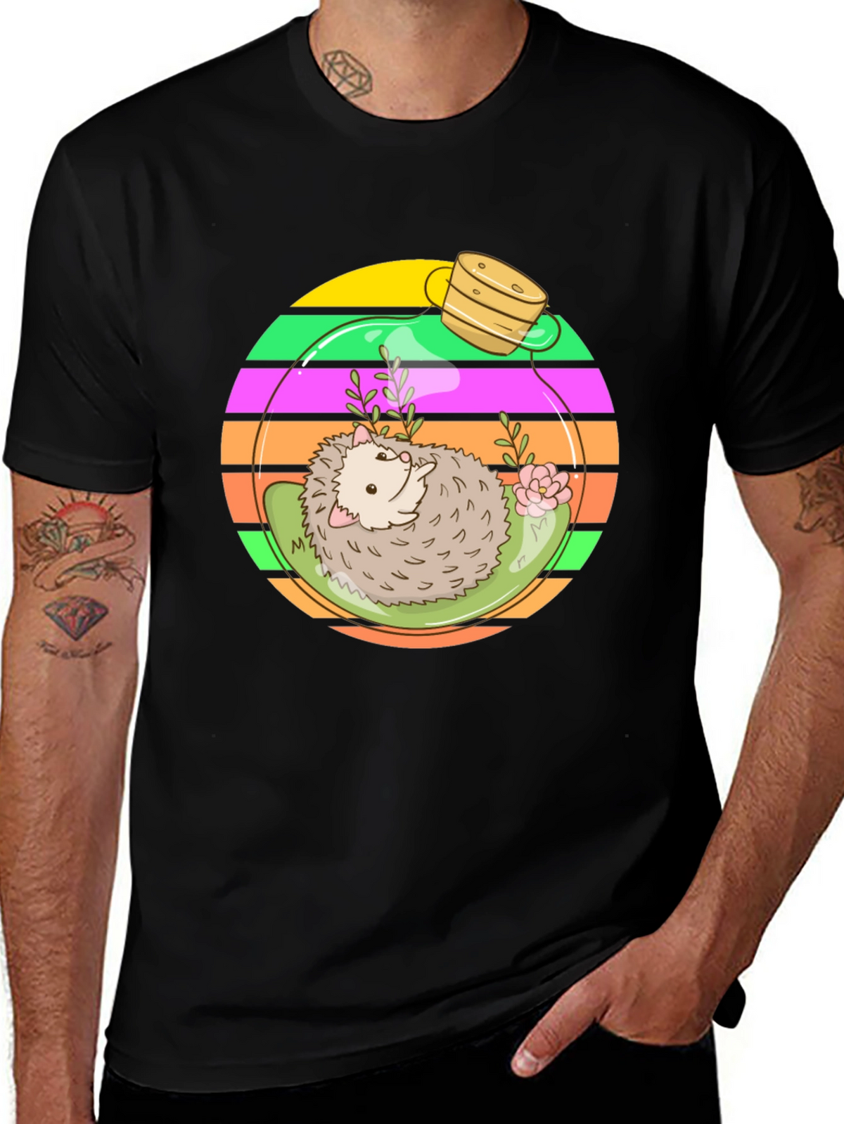 Hedgehog Terrarium Graphic Tee - Novelty T-Shirt