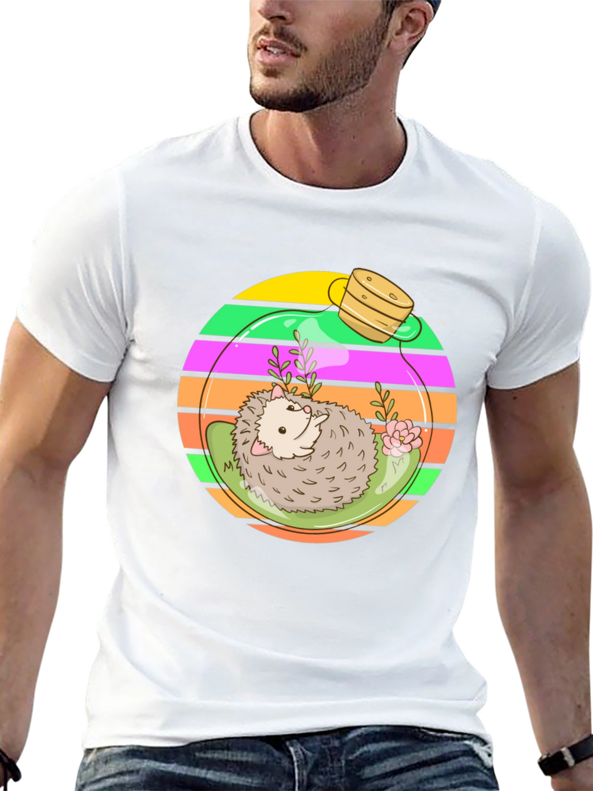 Hedgehog Terrarium Graphic Tee - Novelty T-Shirt
