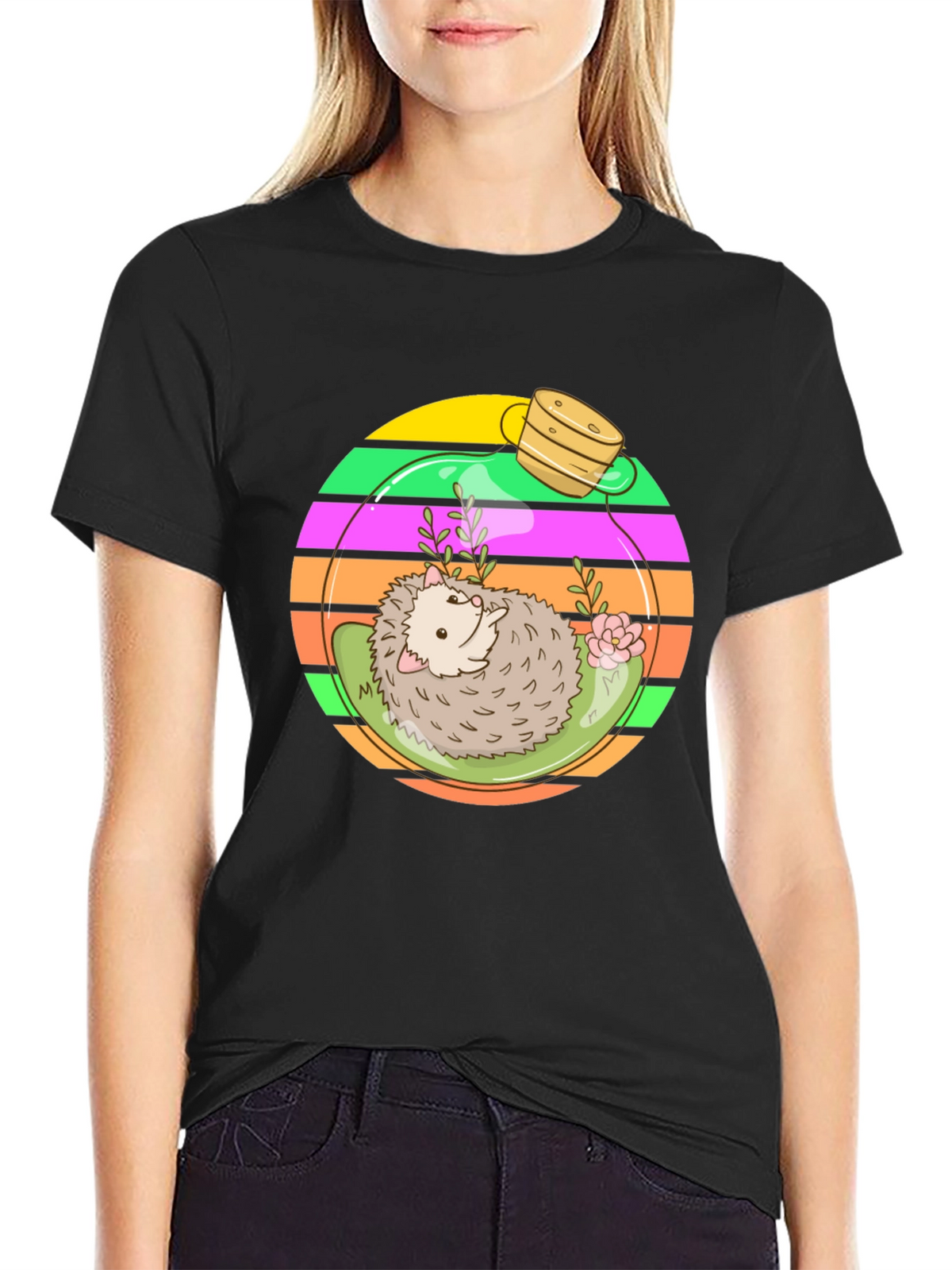 Hedgehog Terrarium Graphic Tee - Novelty T-Shirt