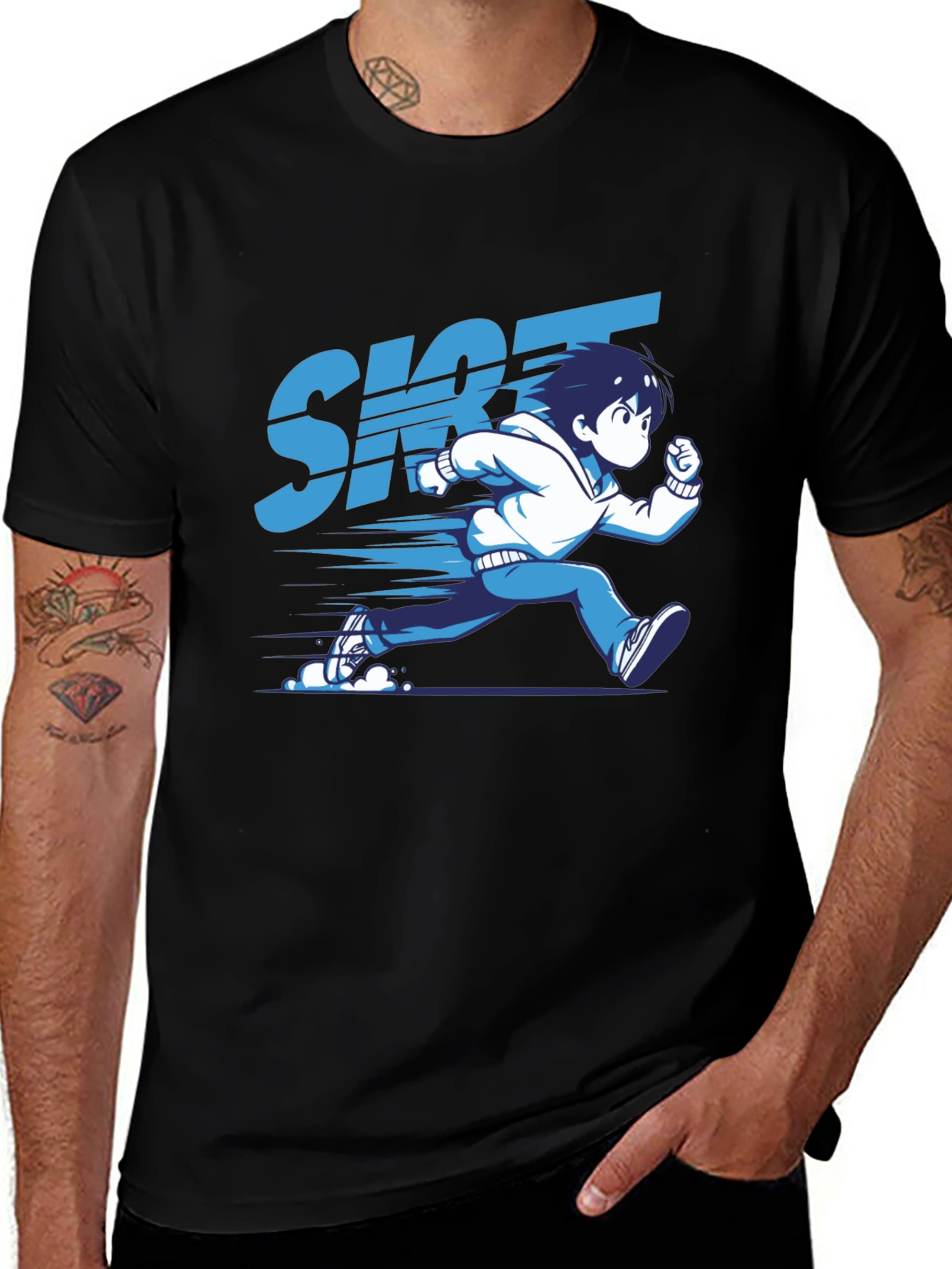 Anime Running T-Shirt - Black Graphic Tee