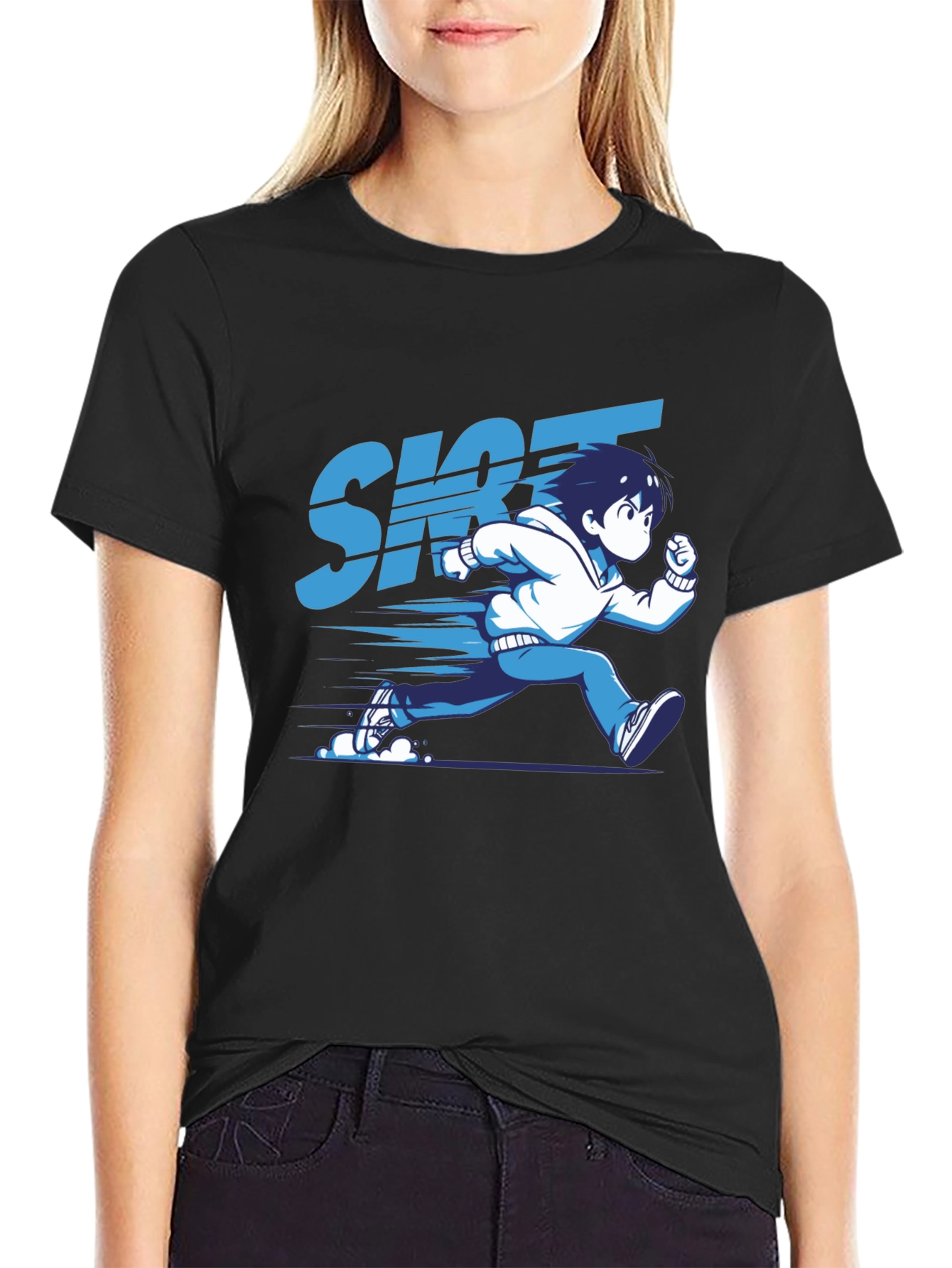 Anime Running T-Shirt - Black Graphic Tee