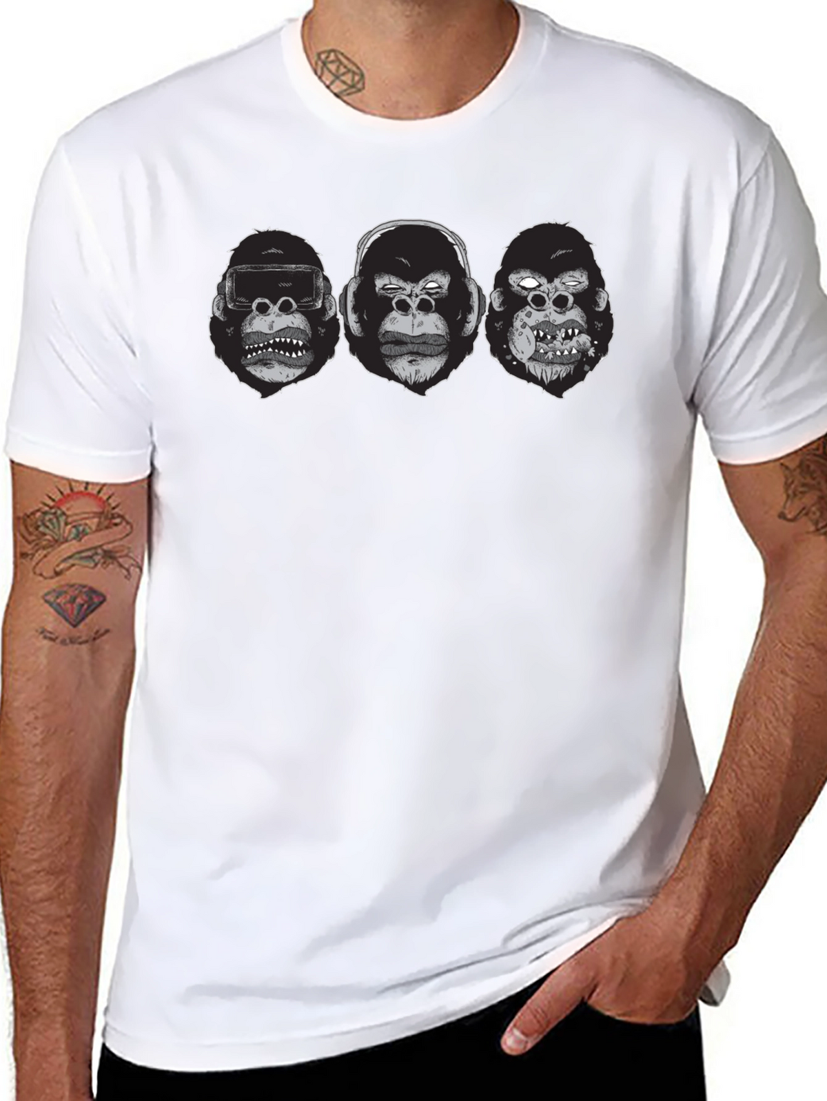 Gorilla Faces Graphic Print Black T-Shirt