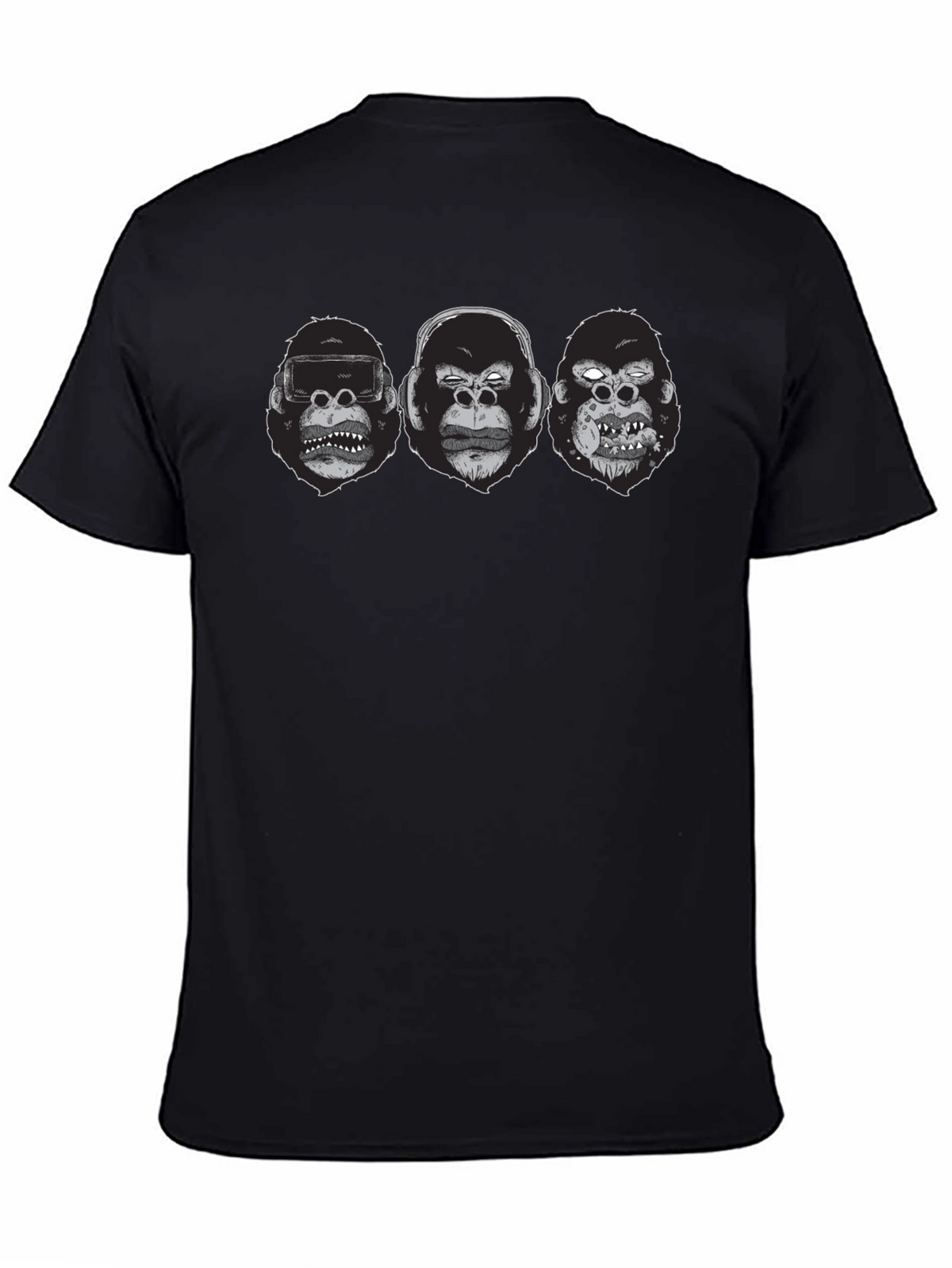 Gorilla Faces Graphic Print Black T-Shirt