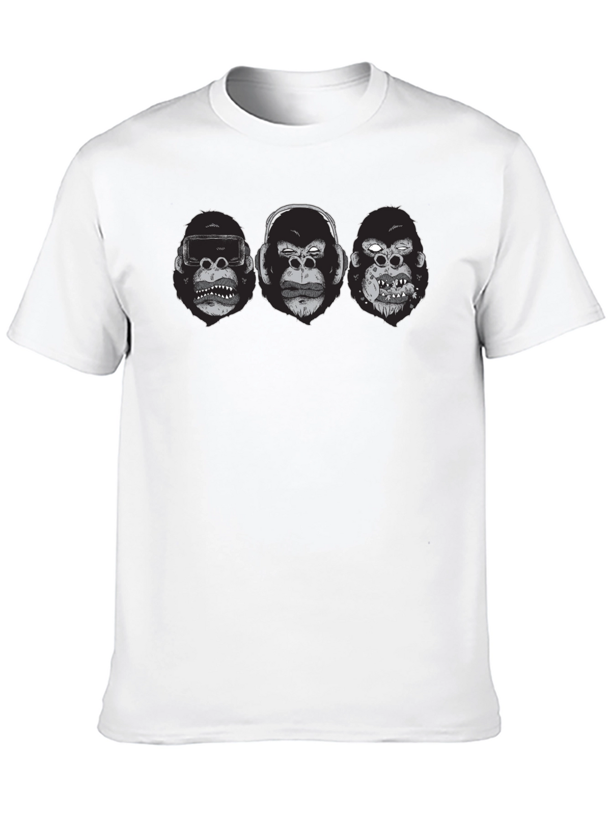 Gorilla Faces Graphic Print Black T-Shirt