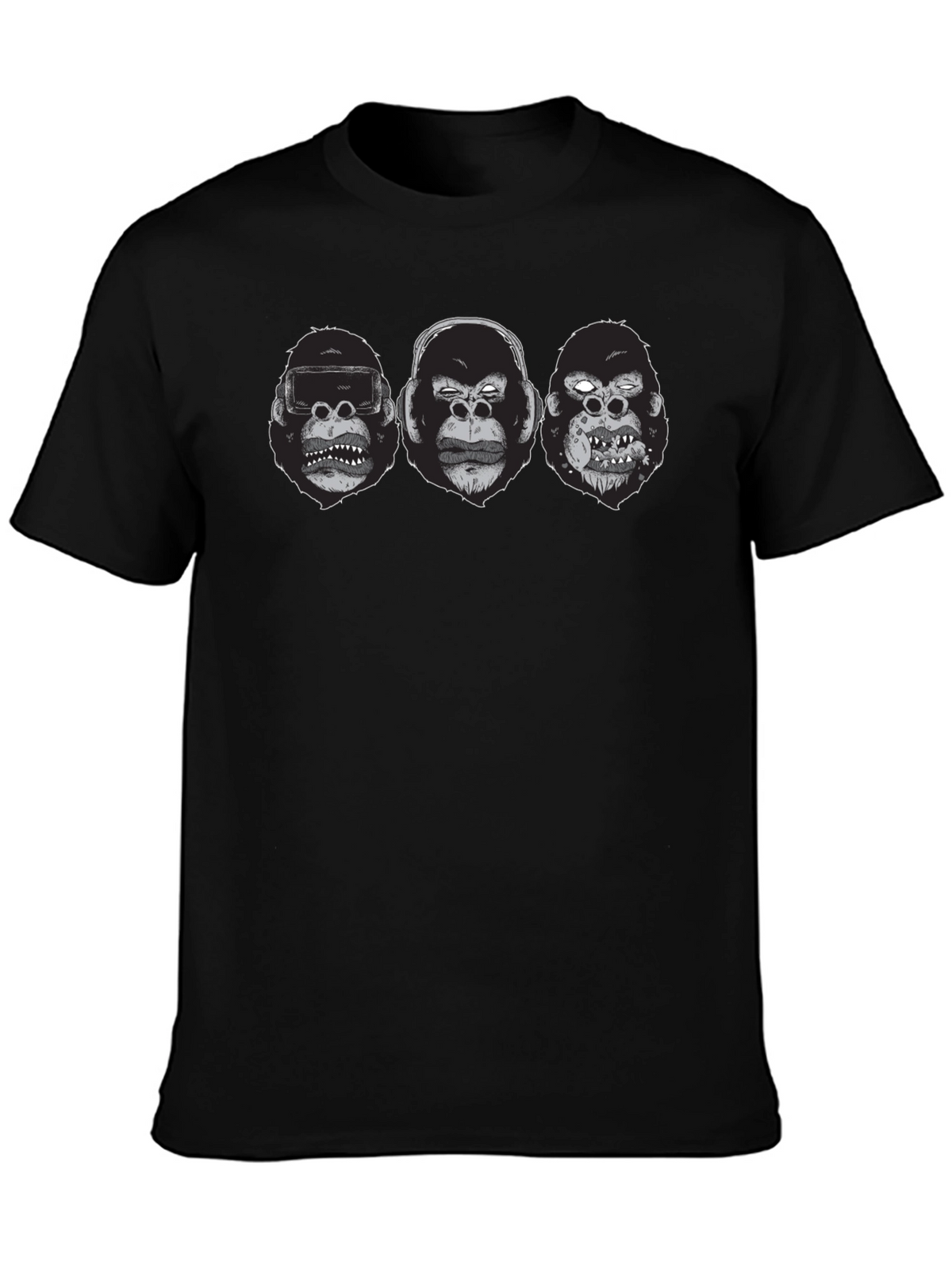 Gorilla Faces Graphic Print Black T-Shirt