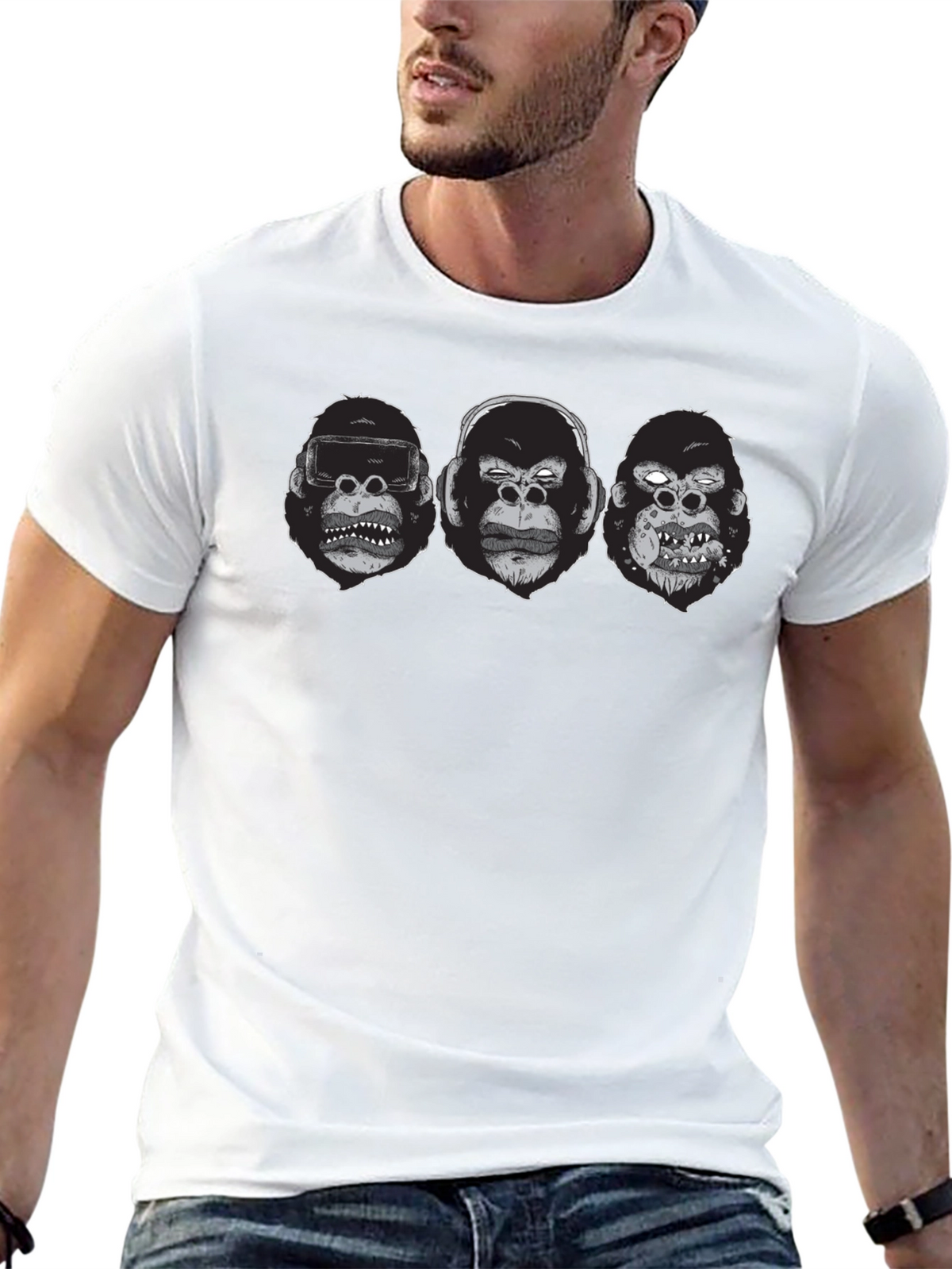 Gorilla Faces Graphic Print Black T-Shirt