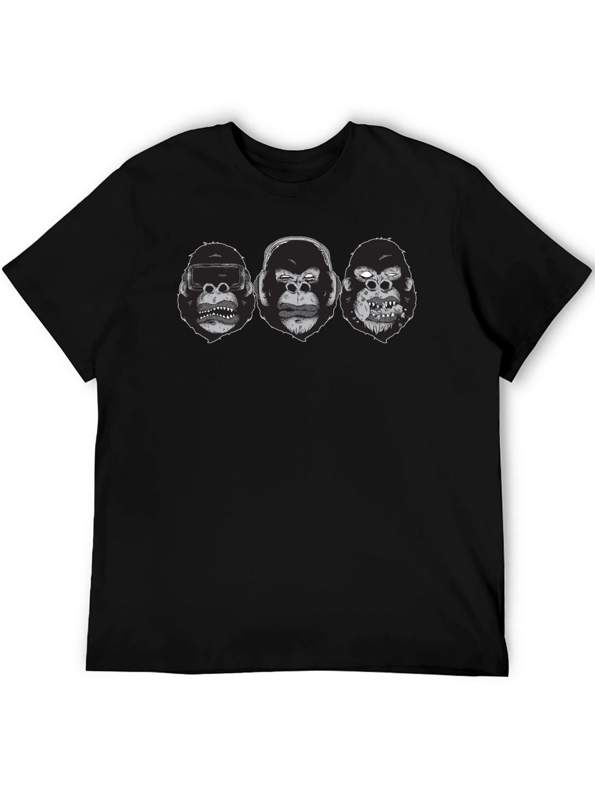 Gorilla Faces Graphic Print Black T-Shirt
