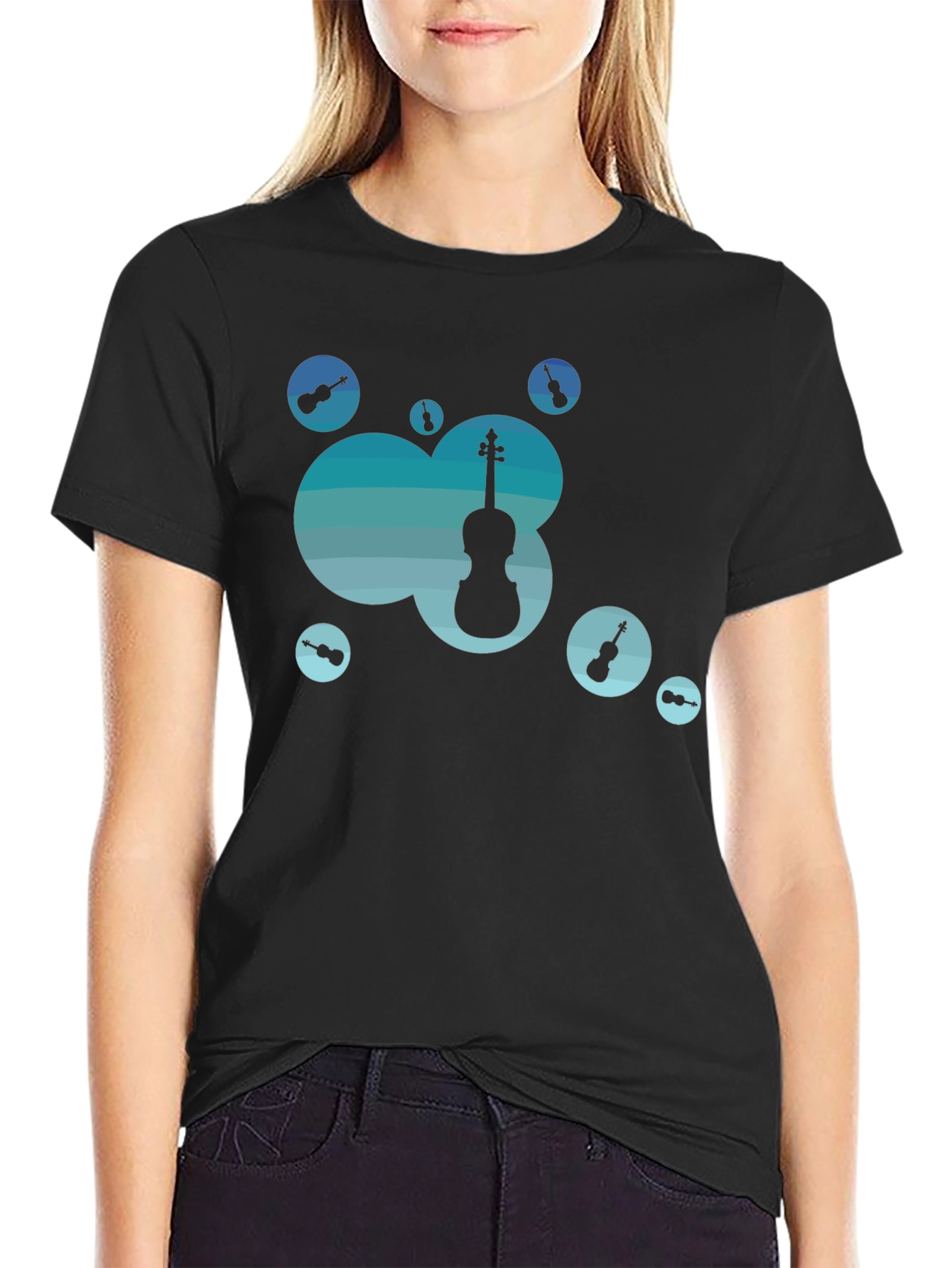 Stylish Black T-Shirt with Music Theme