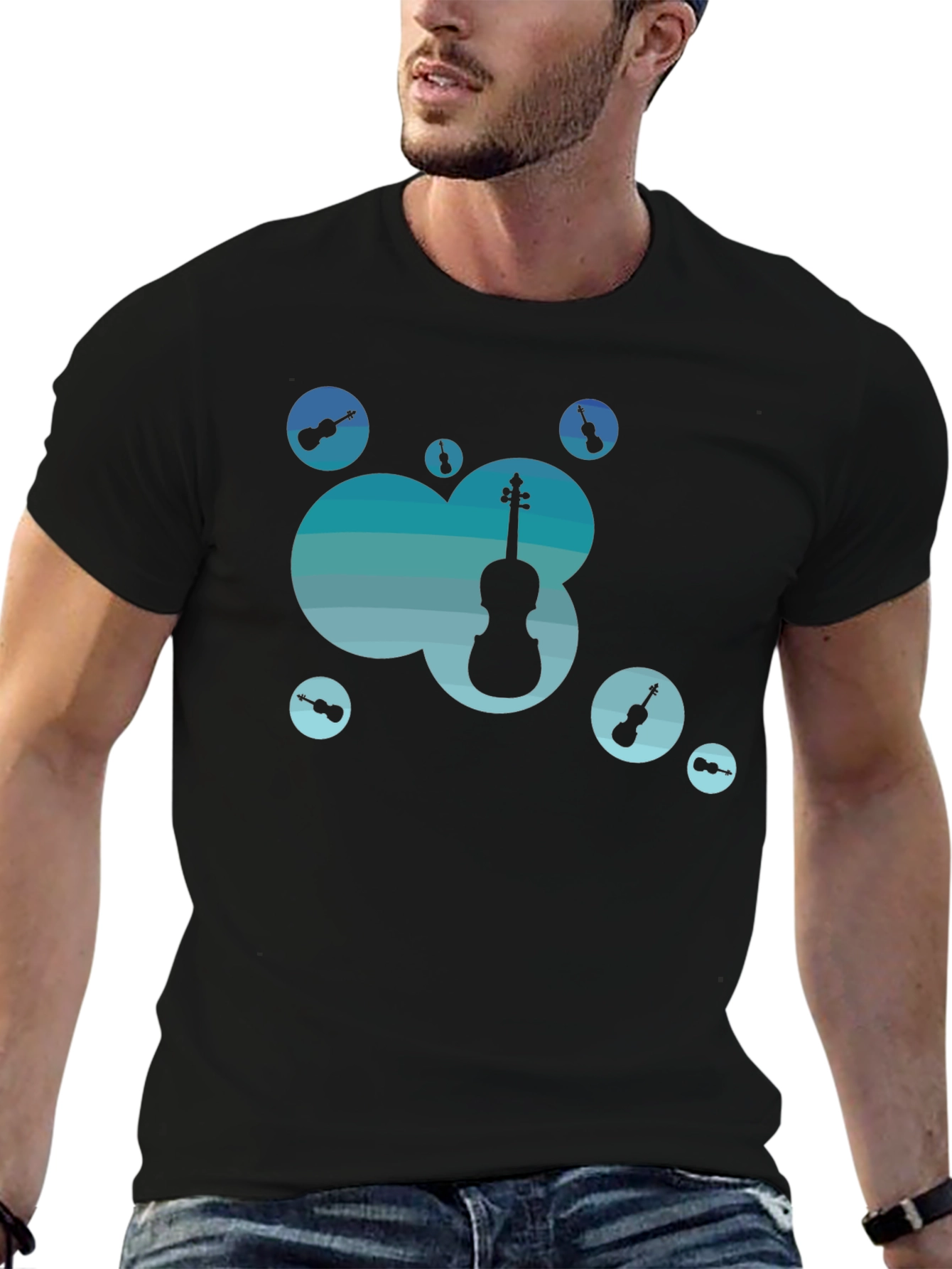 Stylish Black T-Shirt with Music Theme