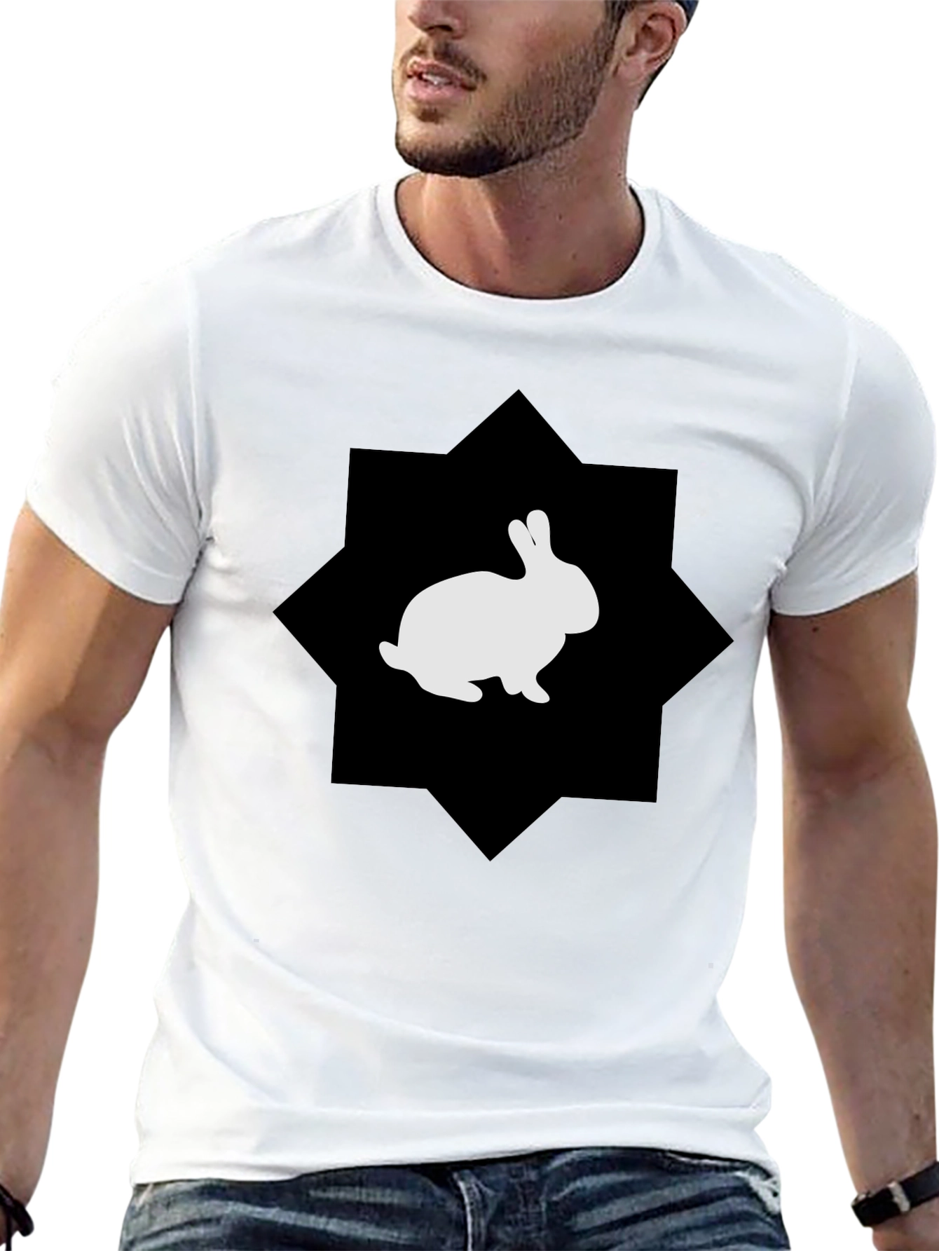 Rabbit Graphic Print Black Tee