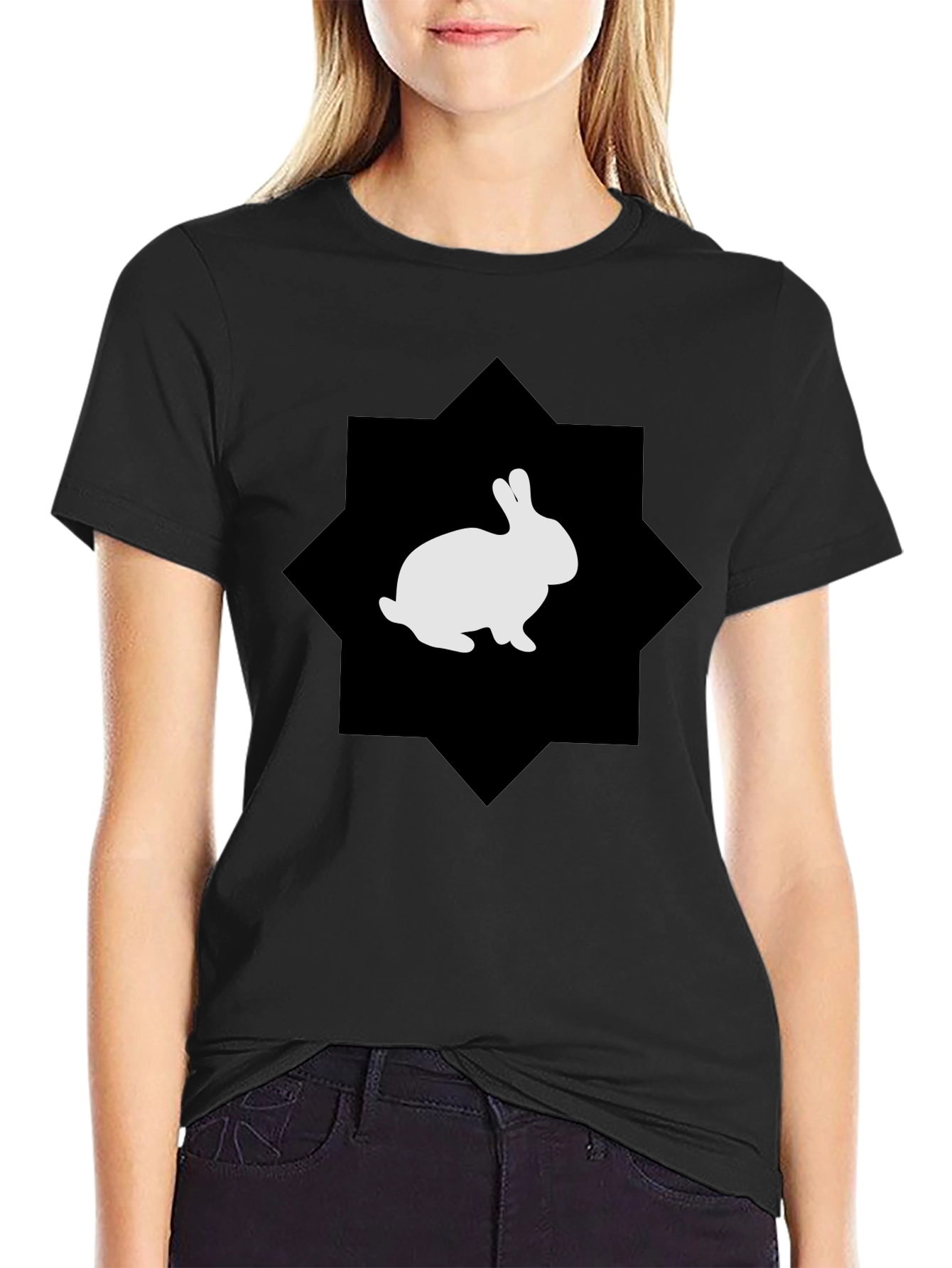 Rabbit Graphic Print Black Tee