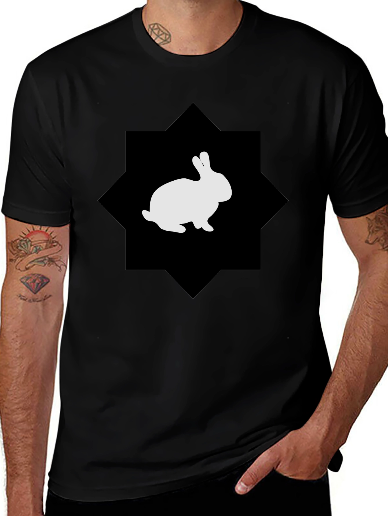 Rabbit Graphic Print Black Tee
