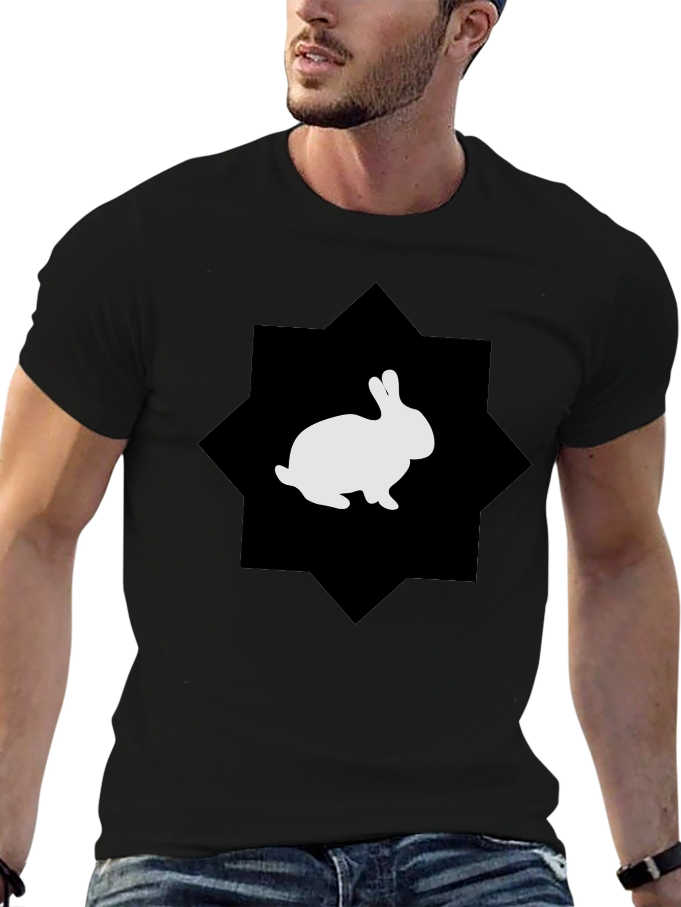 Rabbit Graphic Print Black Tee